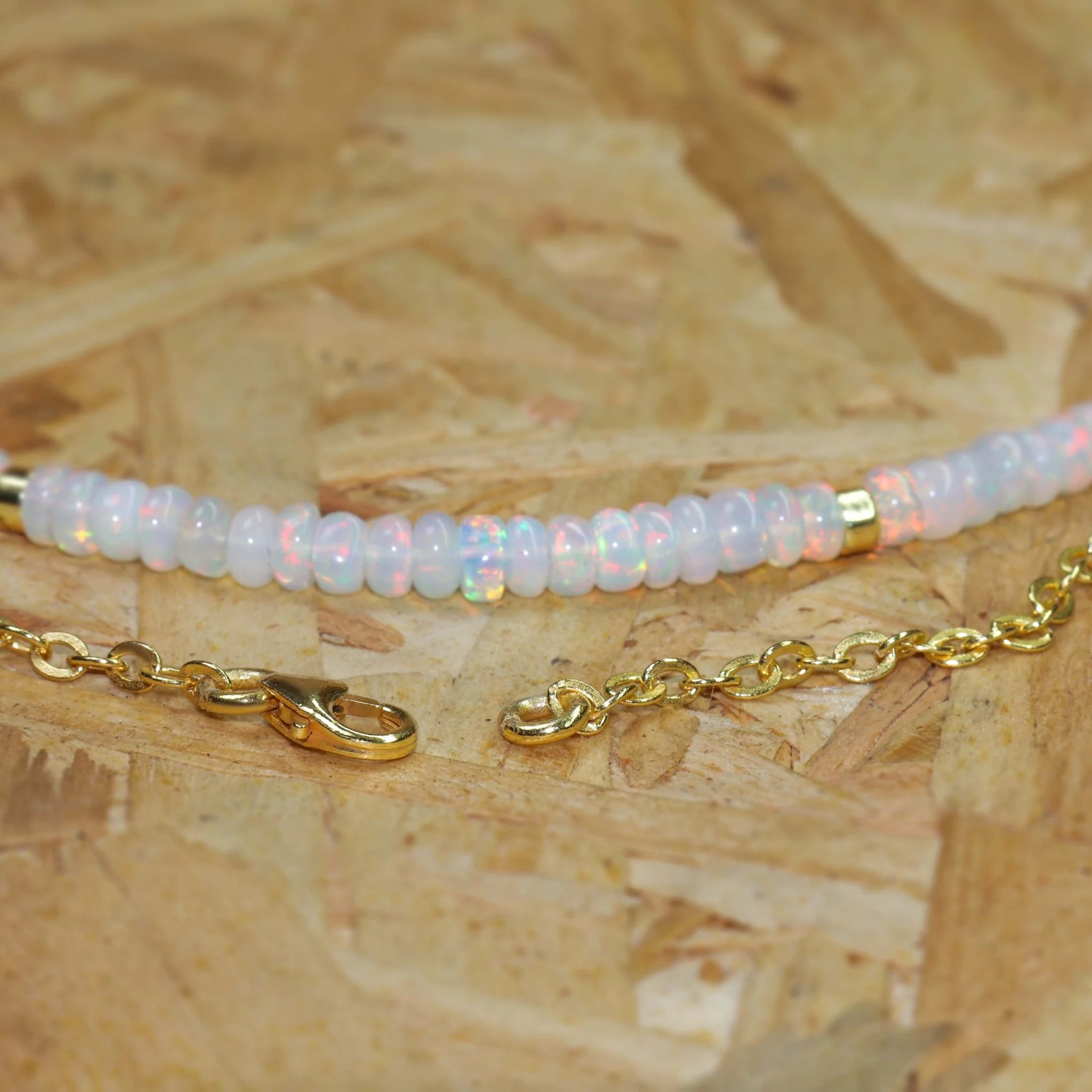 Beaded Chain Choker Necklace Natural White Opal - Image 3
