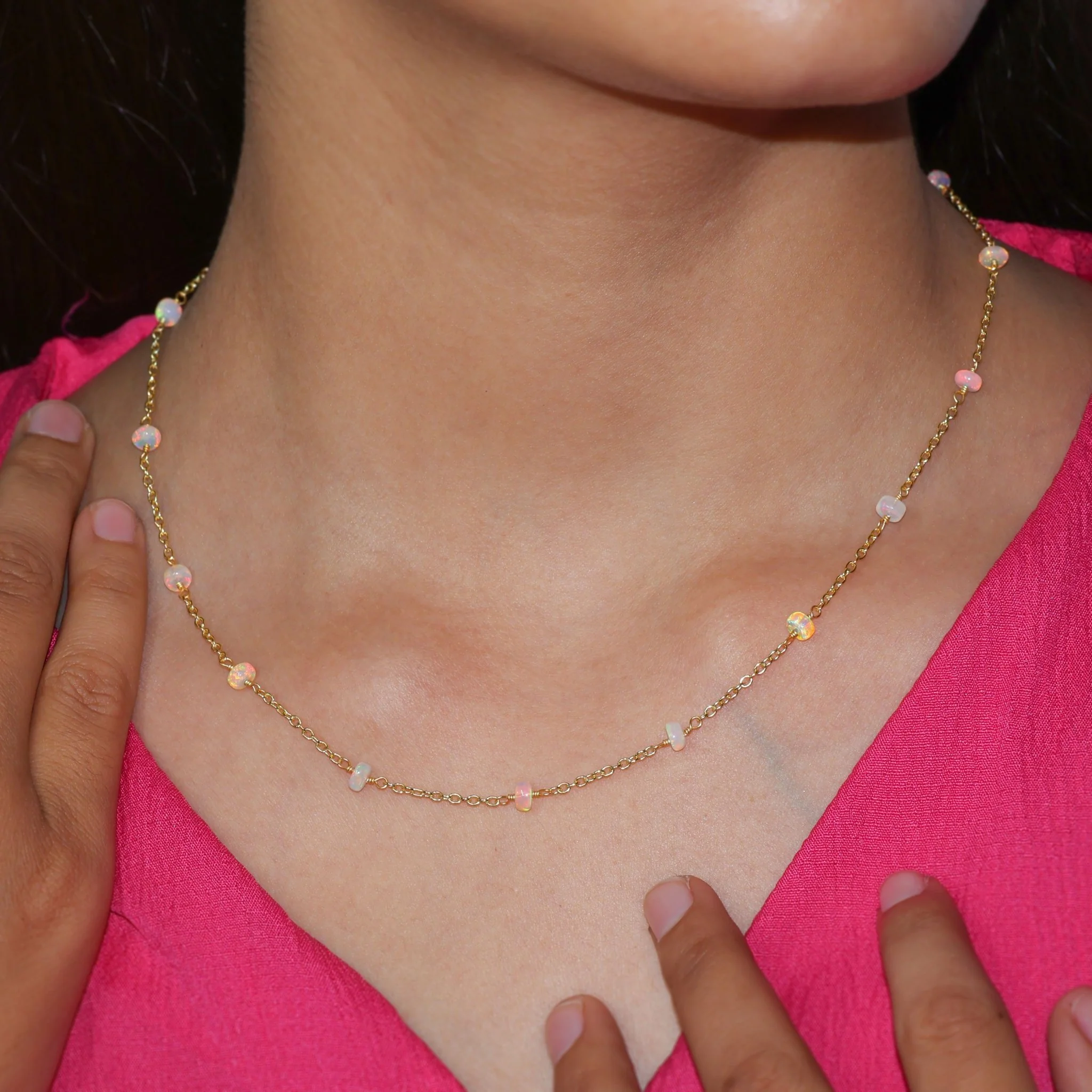Beaded Chain Necklace for Women Natural White Opal - Image 2