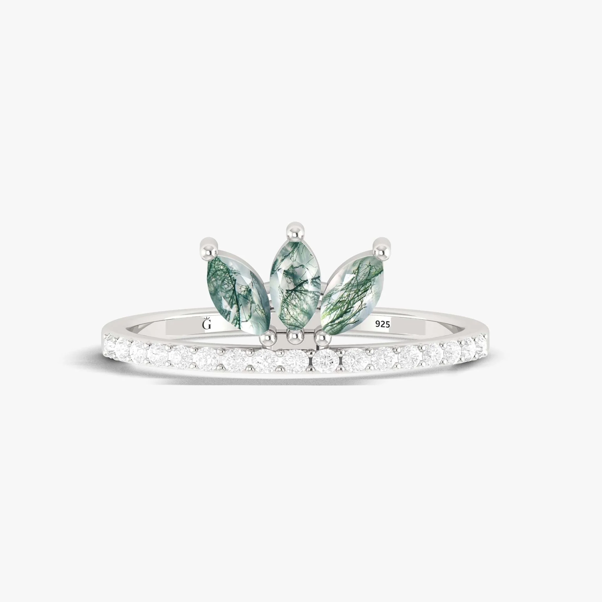 Beautiful 3 Marquise shape Moss Agate ring - Image 5