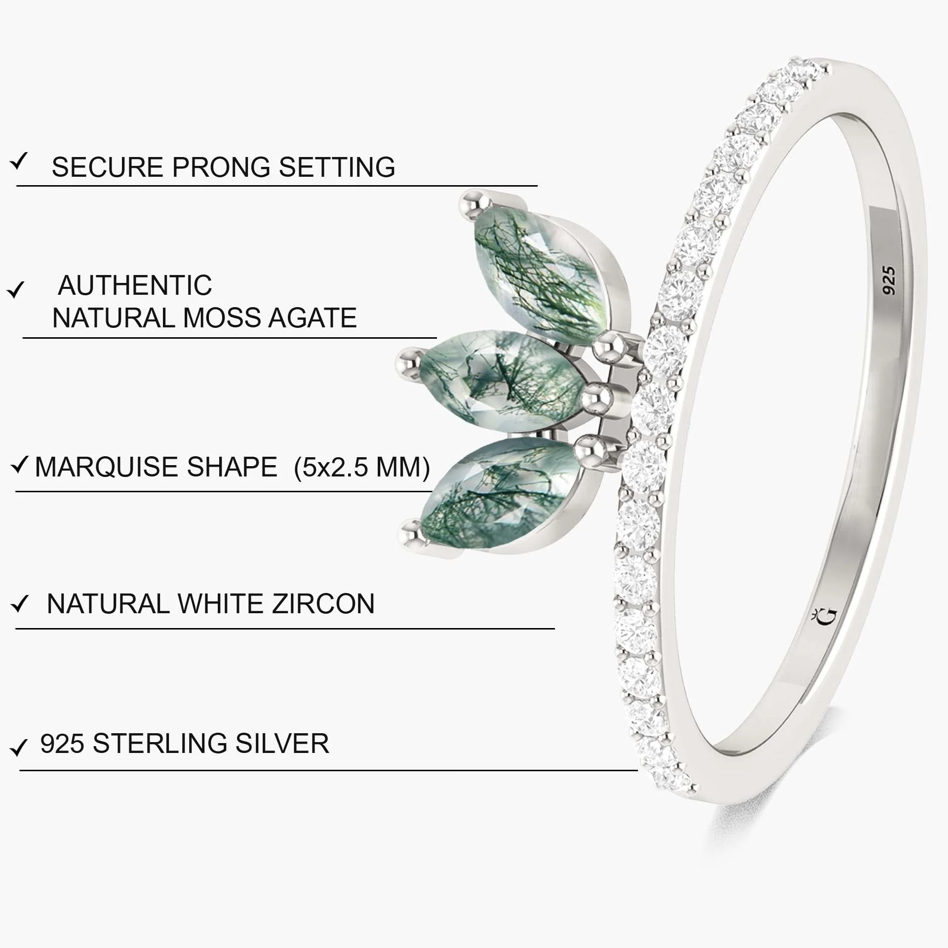 Beautiful 3 Marquise shape Moss Agate ring - Image 7