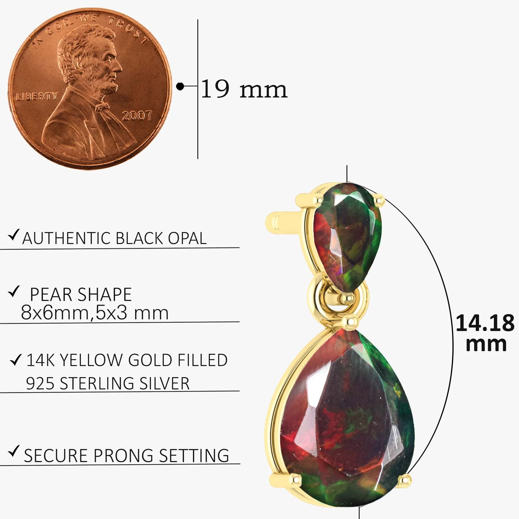 Black Dual Opal Pear Drop Stud Earrings - Image 5