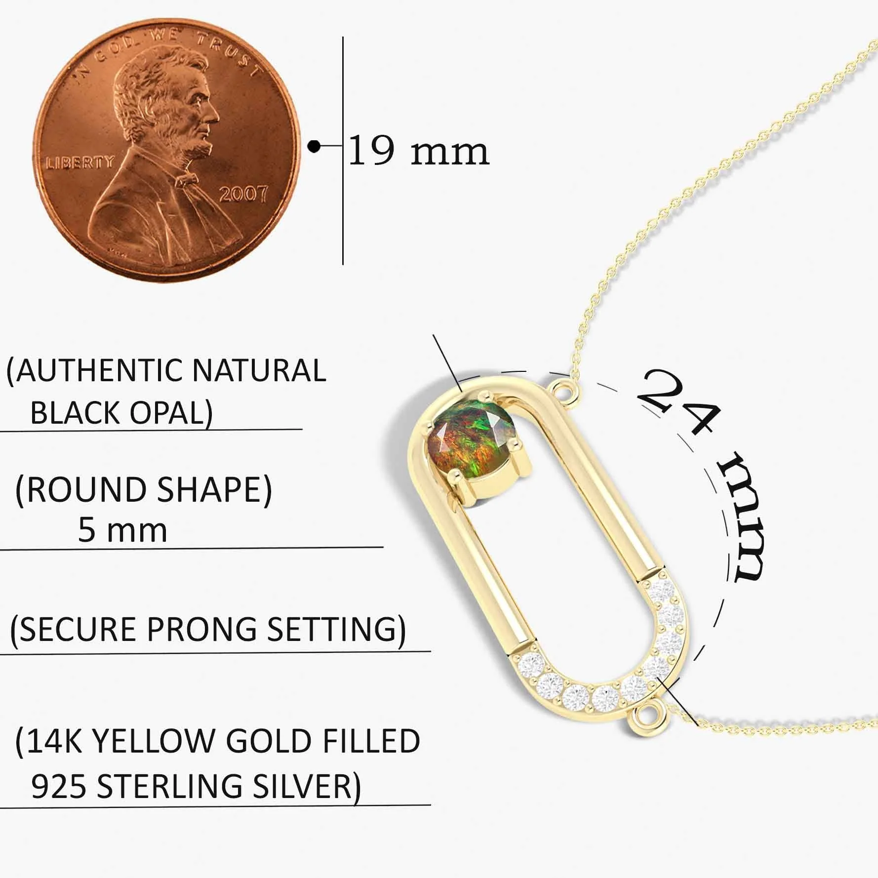 Black fire Round Ethiopian opal pendant necklace - Image 3