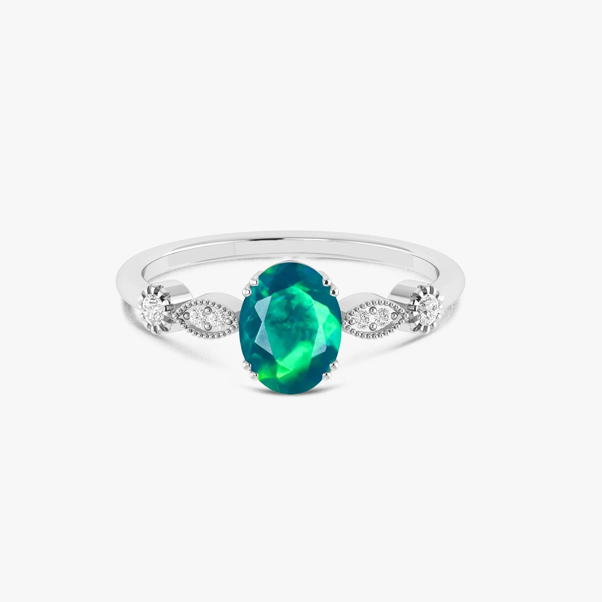 Black Multifire Oval Ethiopian Opal Ring for Women - Image 9