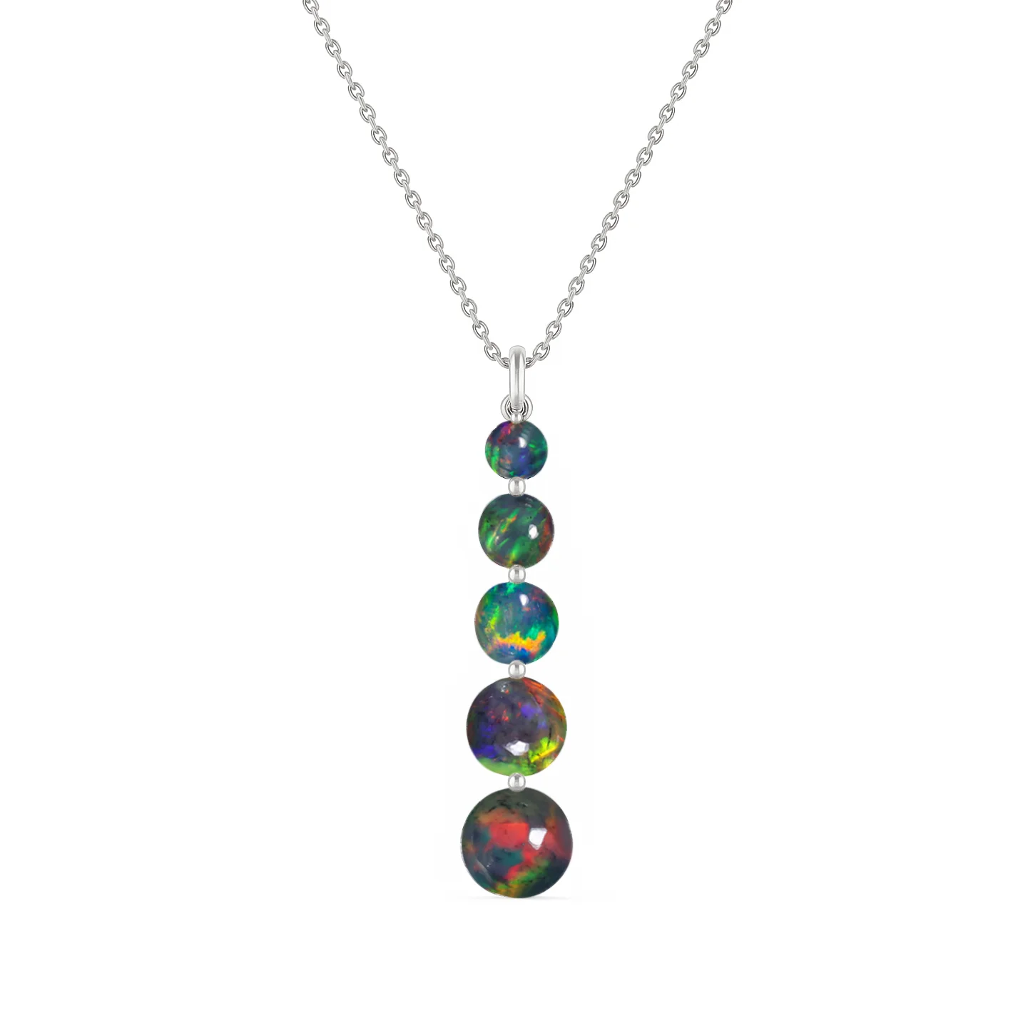 Black Opal 5 Stone Bar Pendant Necklace in 925 Sterling Silver 3.5ct