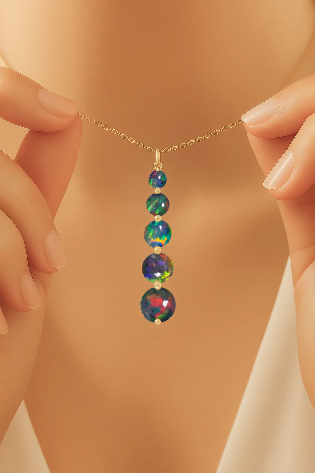 Black Opal 5 Stone Bar Pendant Necklace in 925 Sterling Silver 3.5ct - Image 3