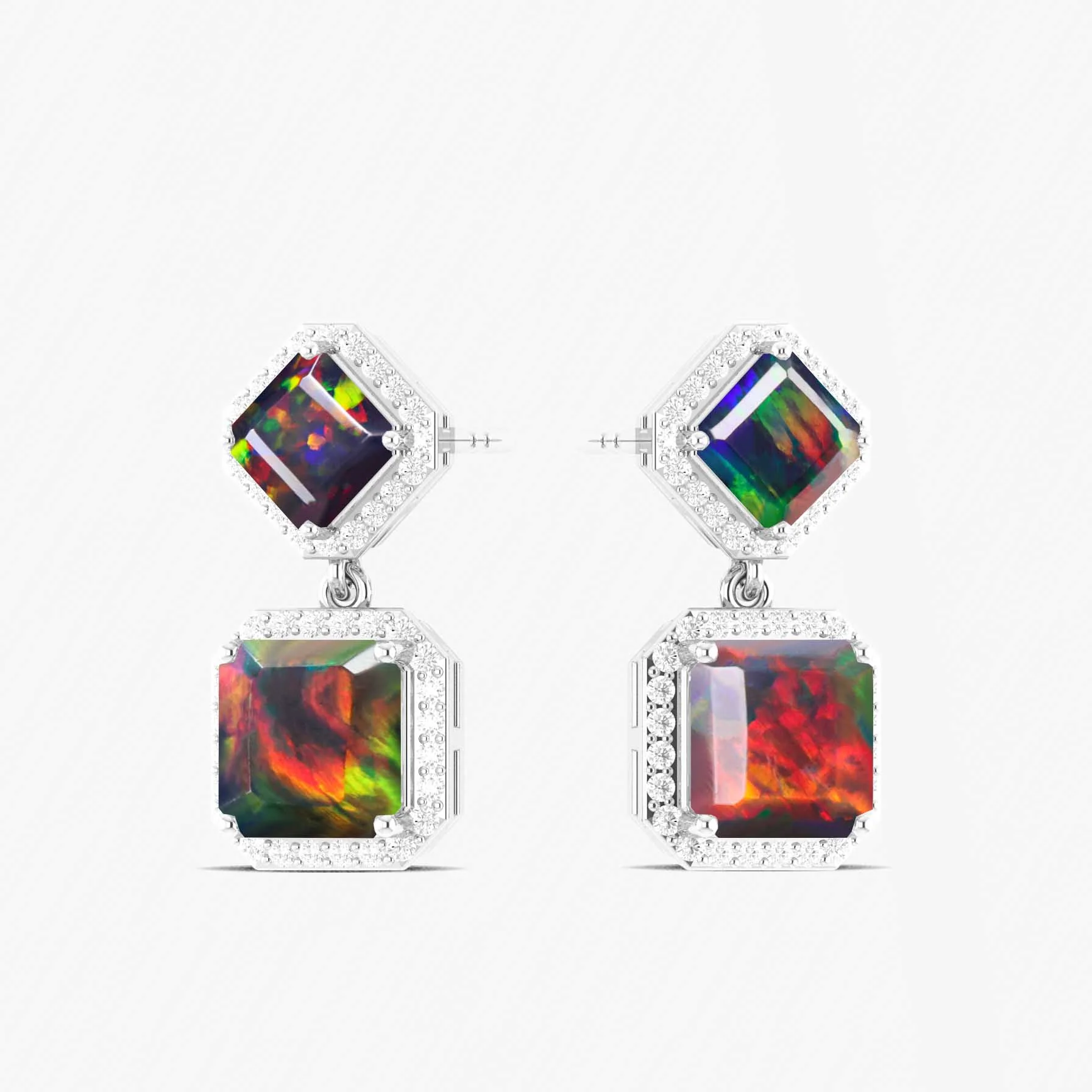 Black Opal 7x5mm Octagon Halo Drop Earring in 925 Silver 3.5ct - Image 2