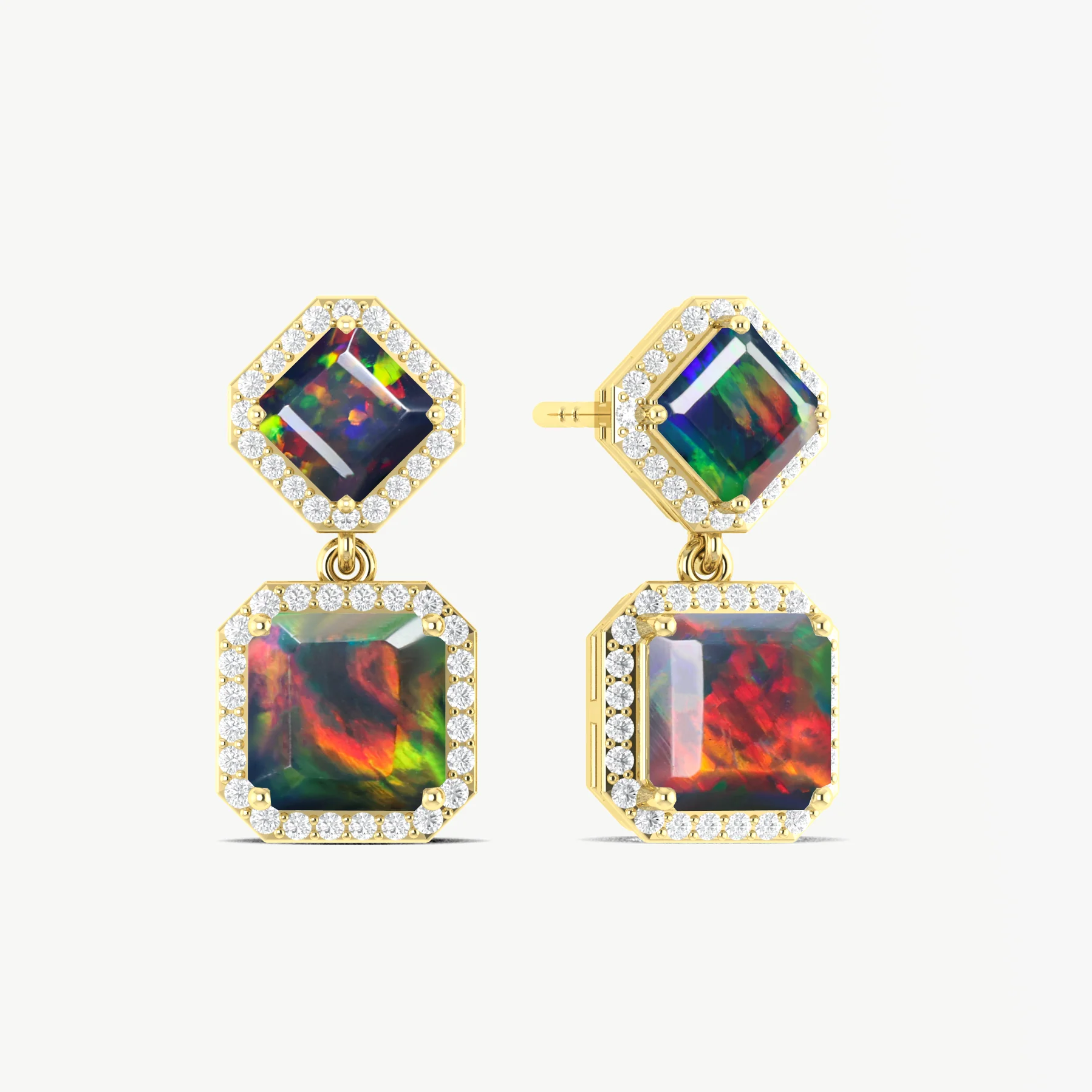 Black Opal 7x5mm Octagon Halo Drop Earring in 925 Silver 3.5ct - Image 4