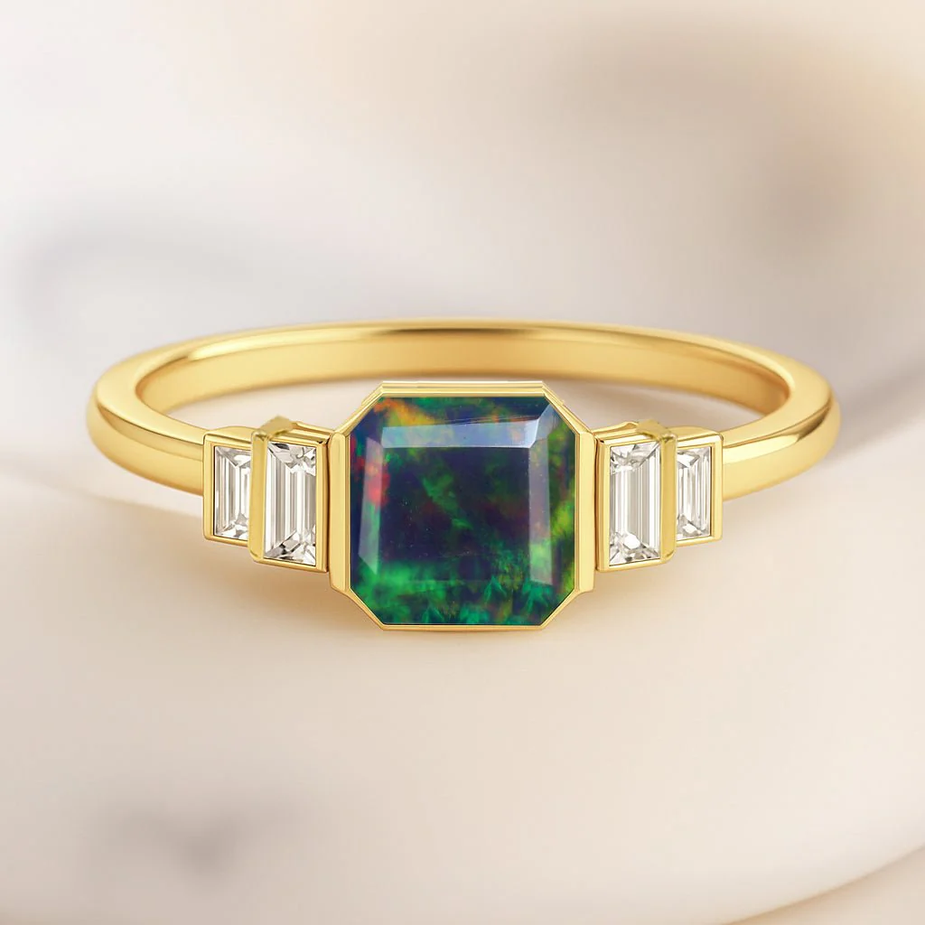 Black Opal Designer Ring in Silver & Gold Plating - Image 5