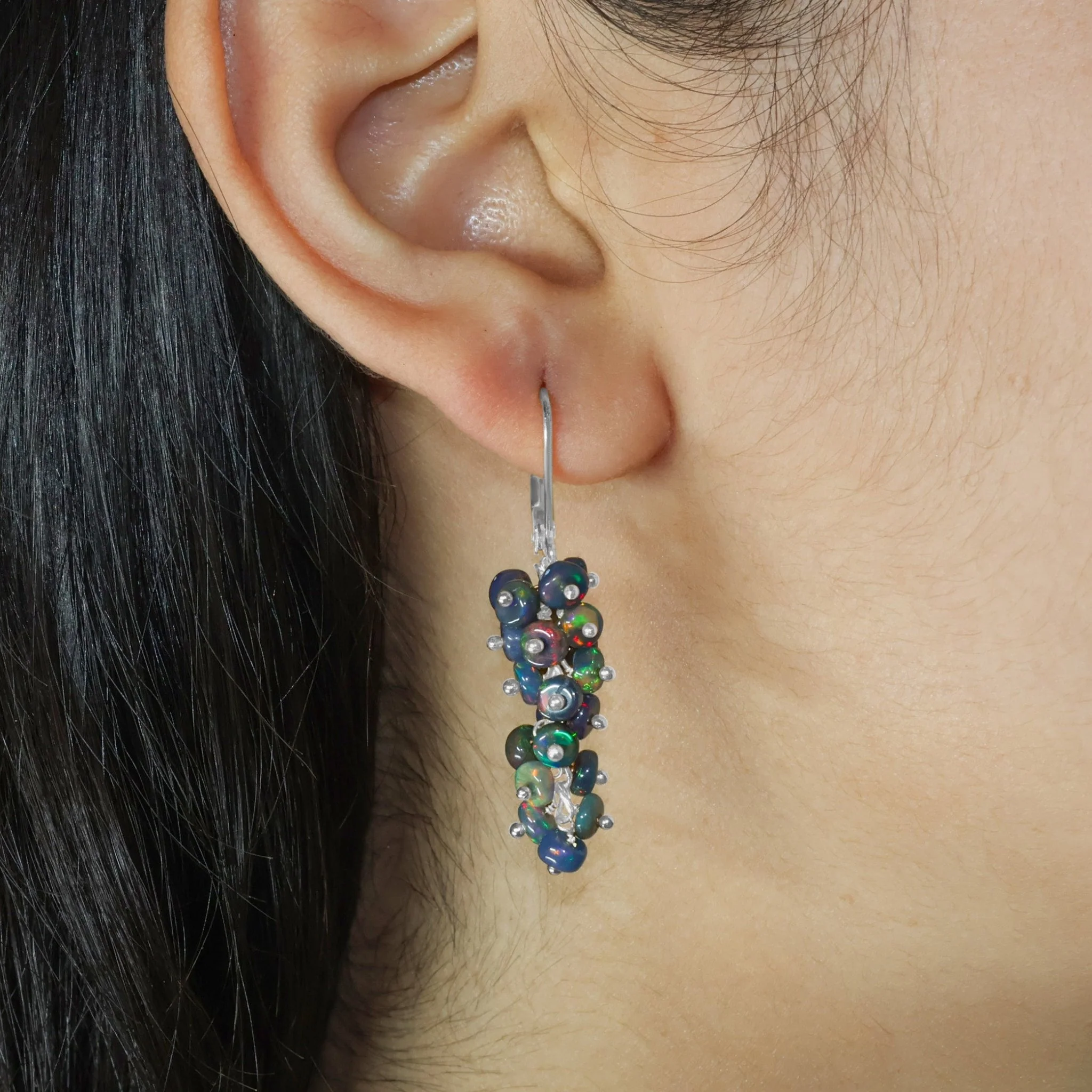 Black Opal Earrings Cluster for Women - Image 2