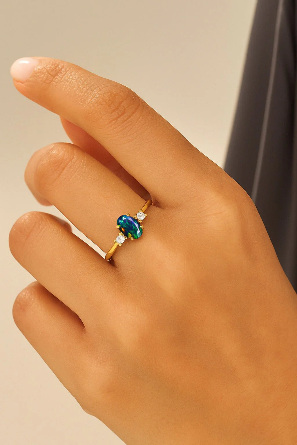 Black Opal Engagement Ring with White Zircon - Image 2