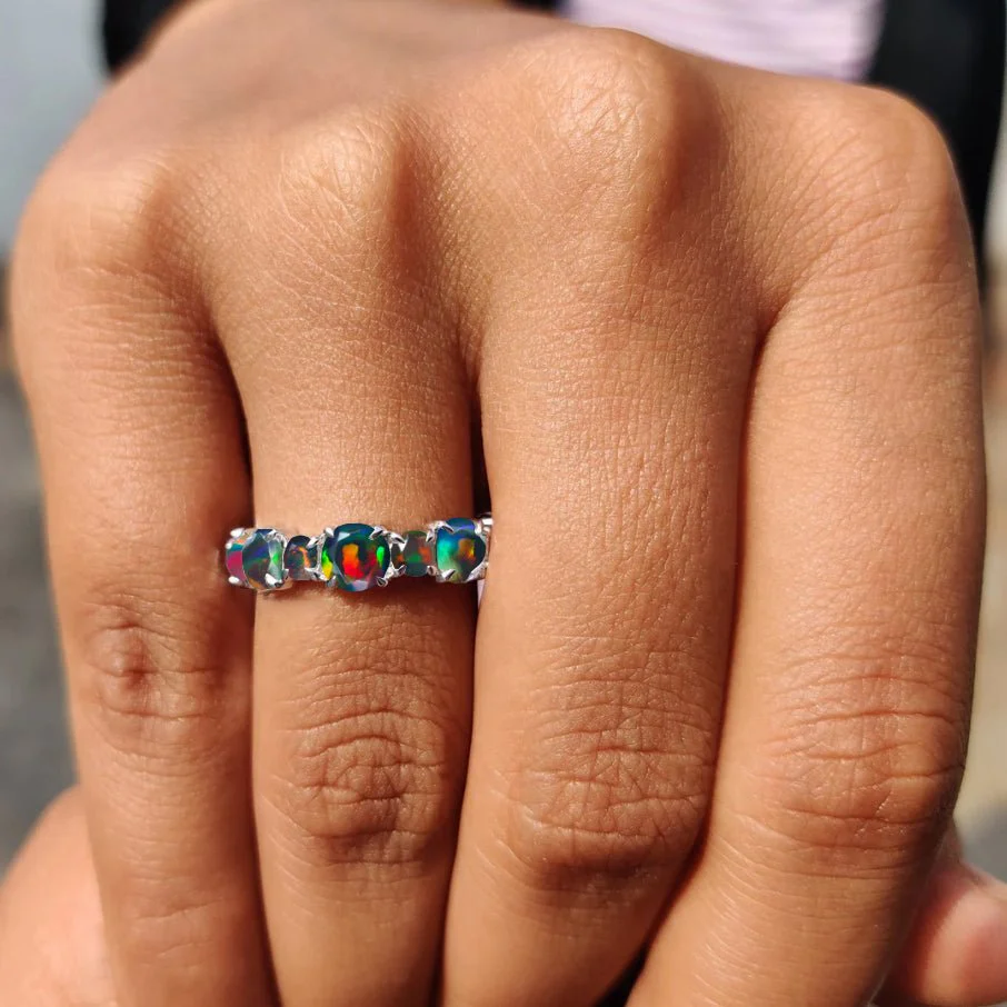 Black Opal Eternity Band Wedding Ring - Image 2