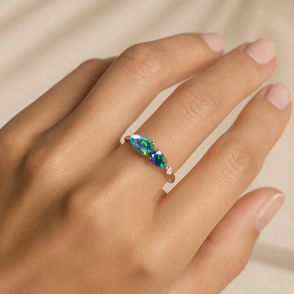 Black Opal Gemstone Ring in Gold & Silver - Image 2