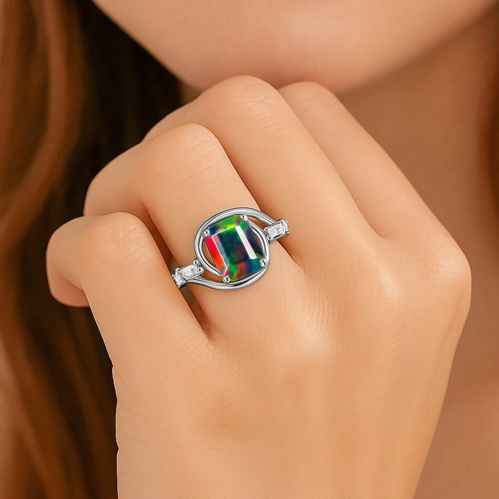 Black Opal Gemstone Statement Ring for Women - Image 2