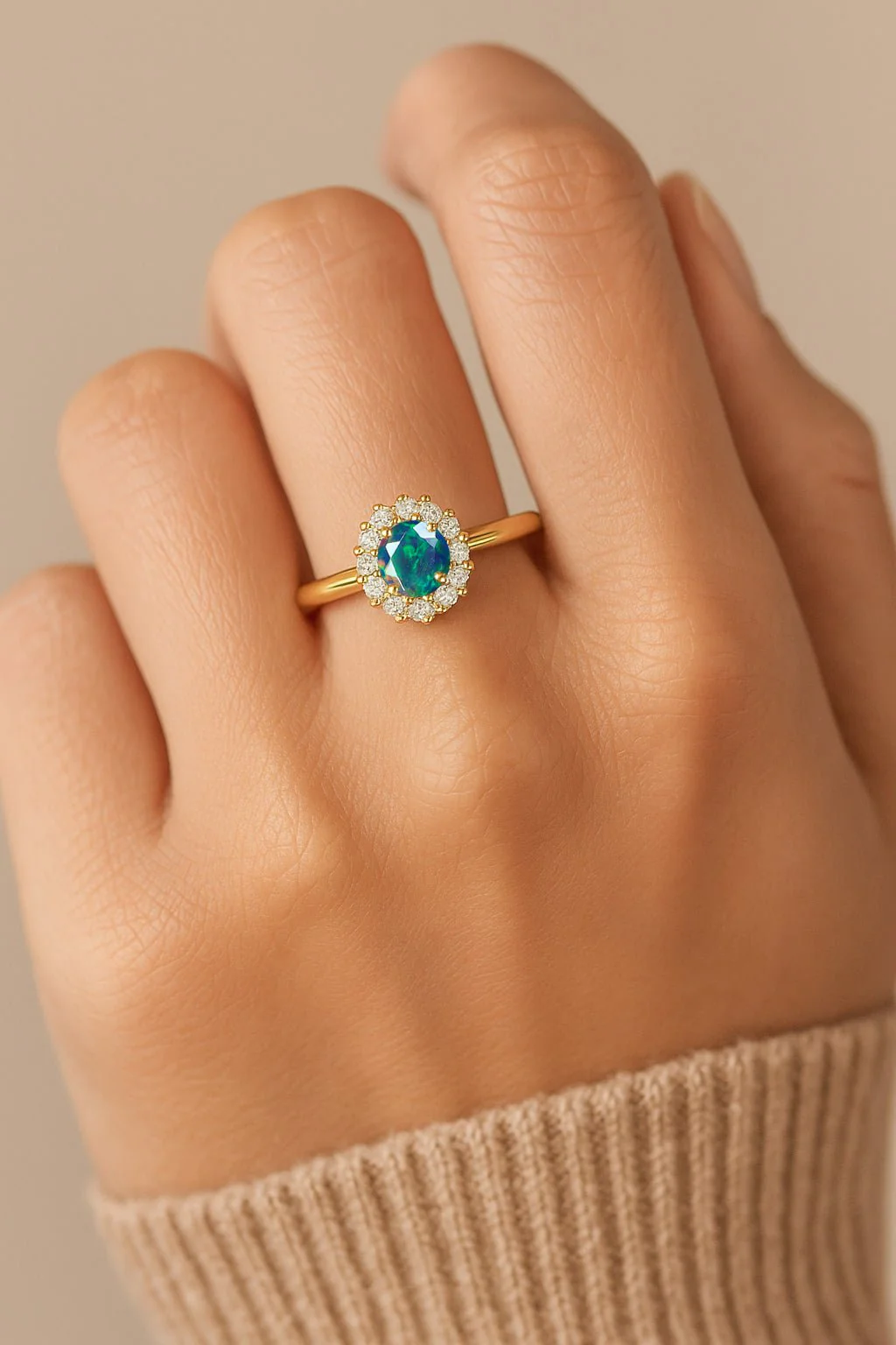 Black Opal Halo Ring in Silver & Gold Plating - Image 4