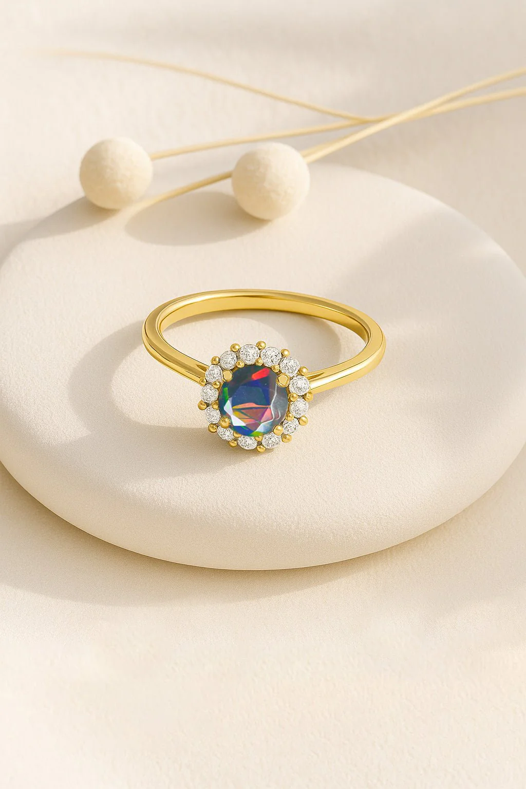 Black Opal Halo Ring in Silver & Gold Plating - Image 7