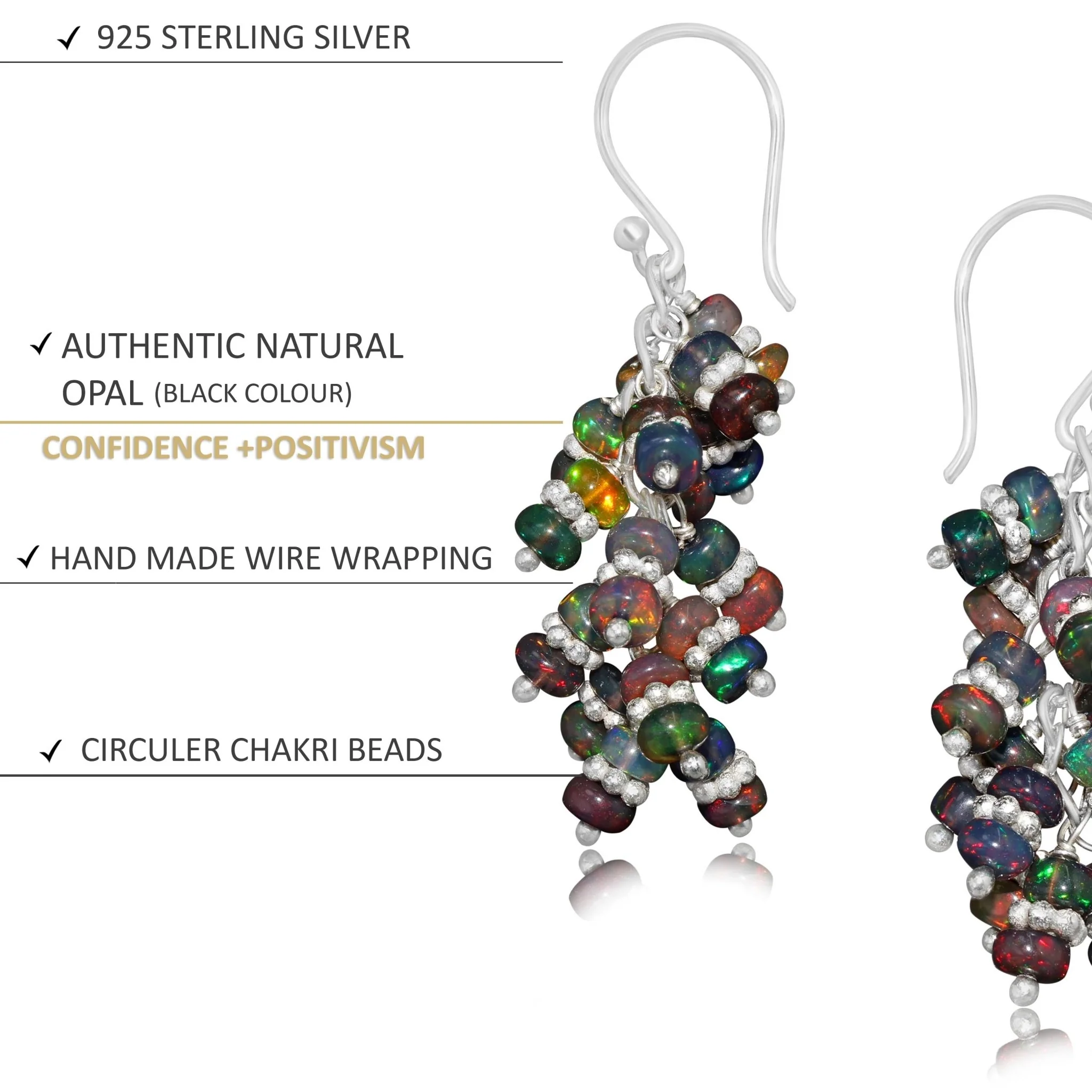 Black Opal Handmade Wire Wrapping Chakri Earrings - Image 4