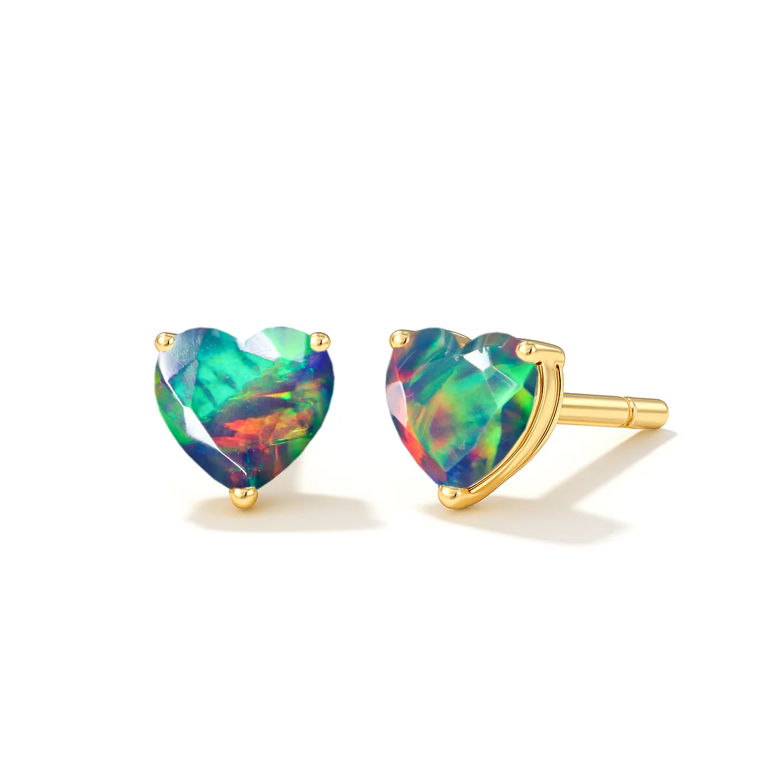 Black Opal Heart Stone Stud Earrings in 925 Sterling Silver - Image 5