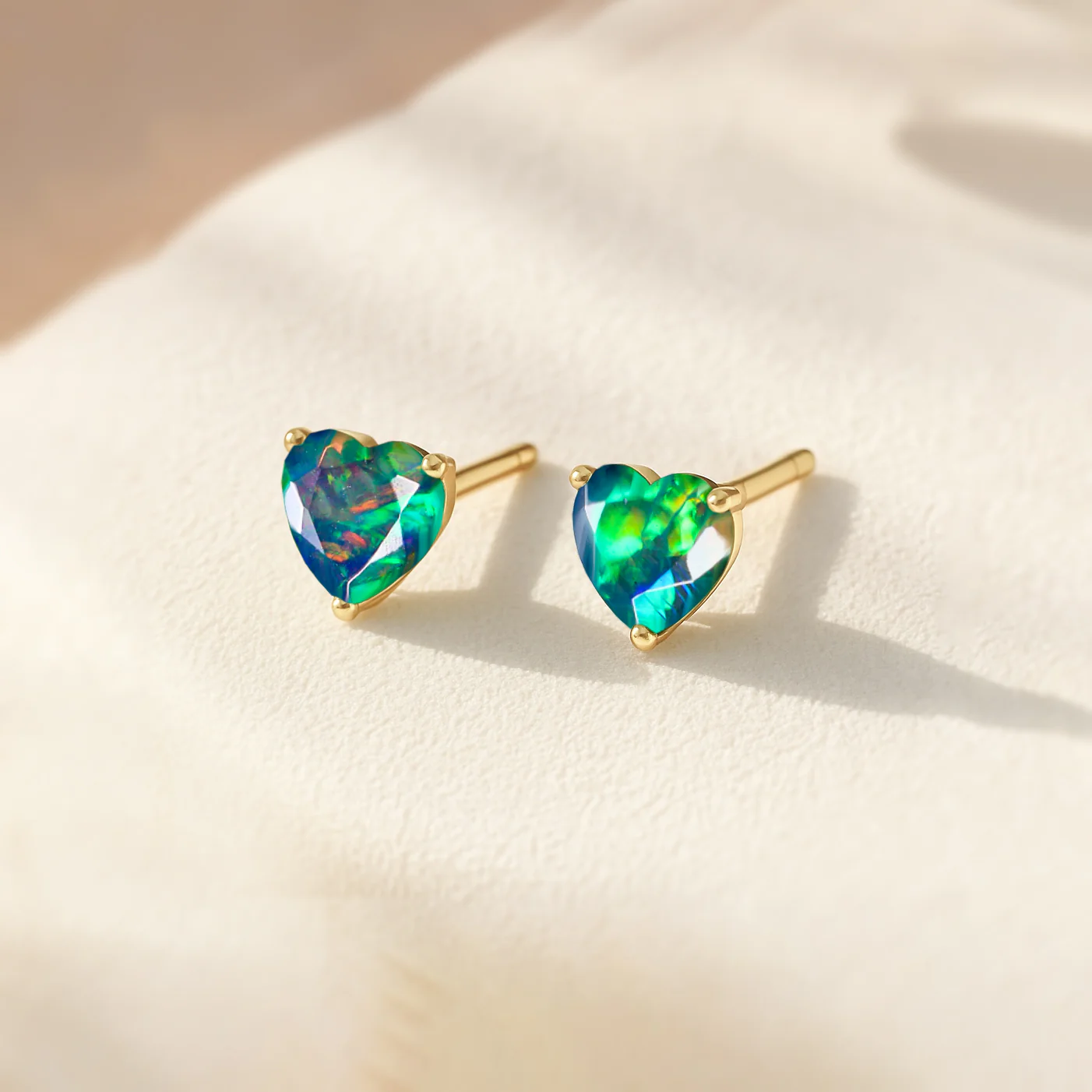 Black Opal Heart Stone Stud Earrings in 925 Sterling Silver - Image 9