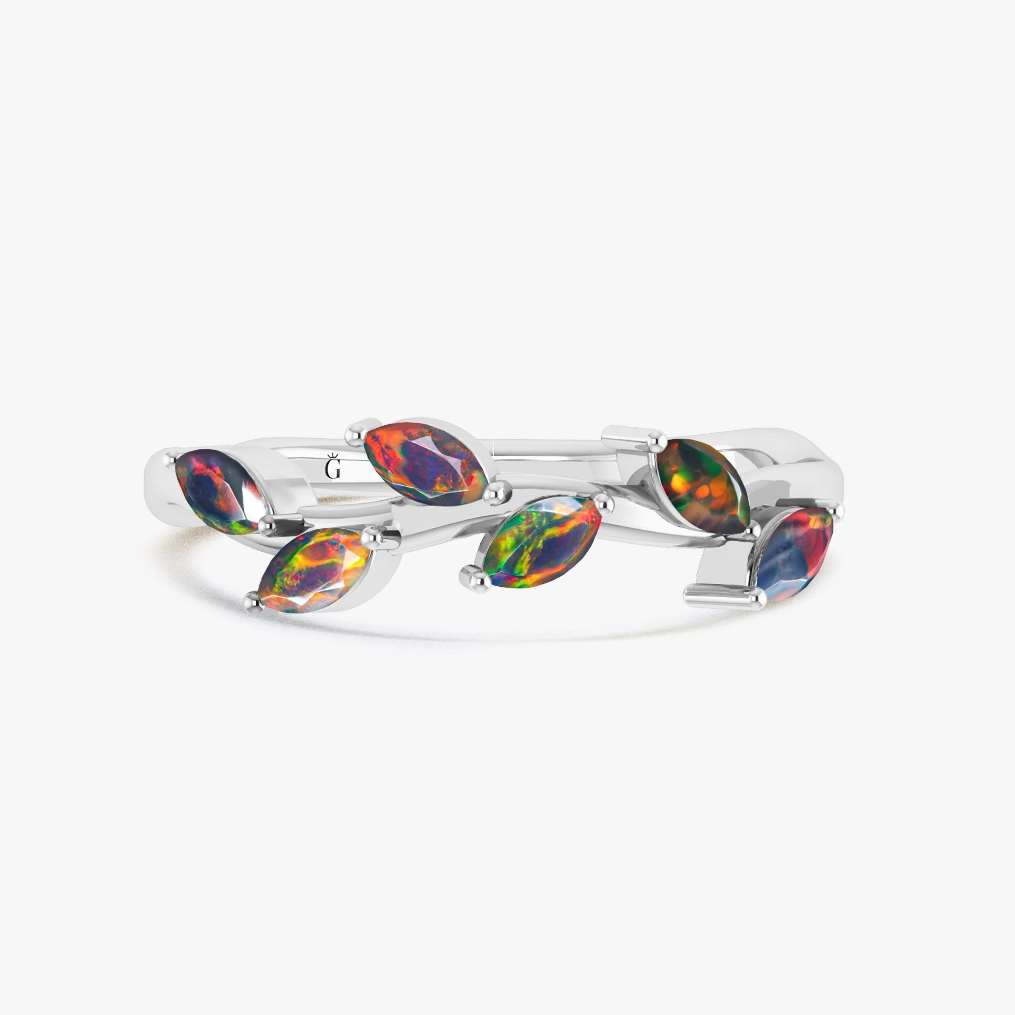 Black Opal Leaf Style Silver & Gold Ring