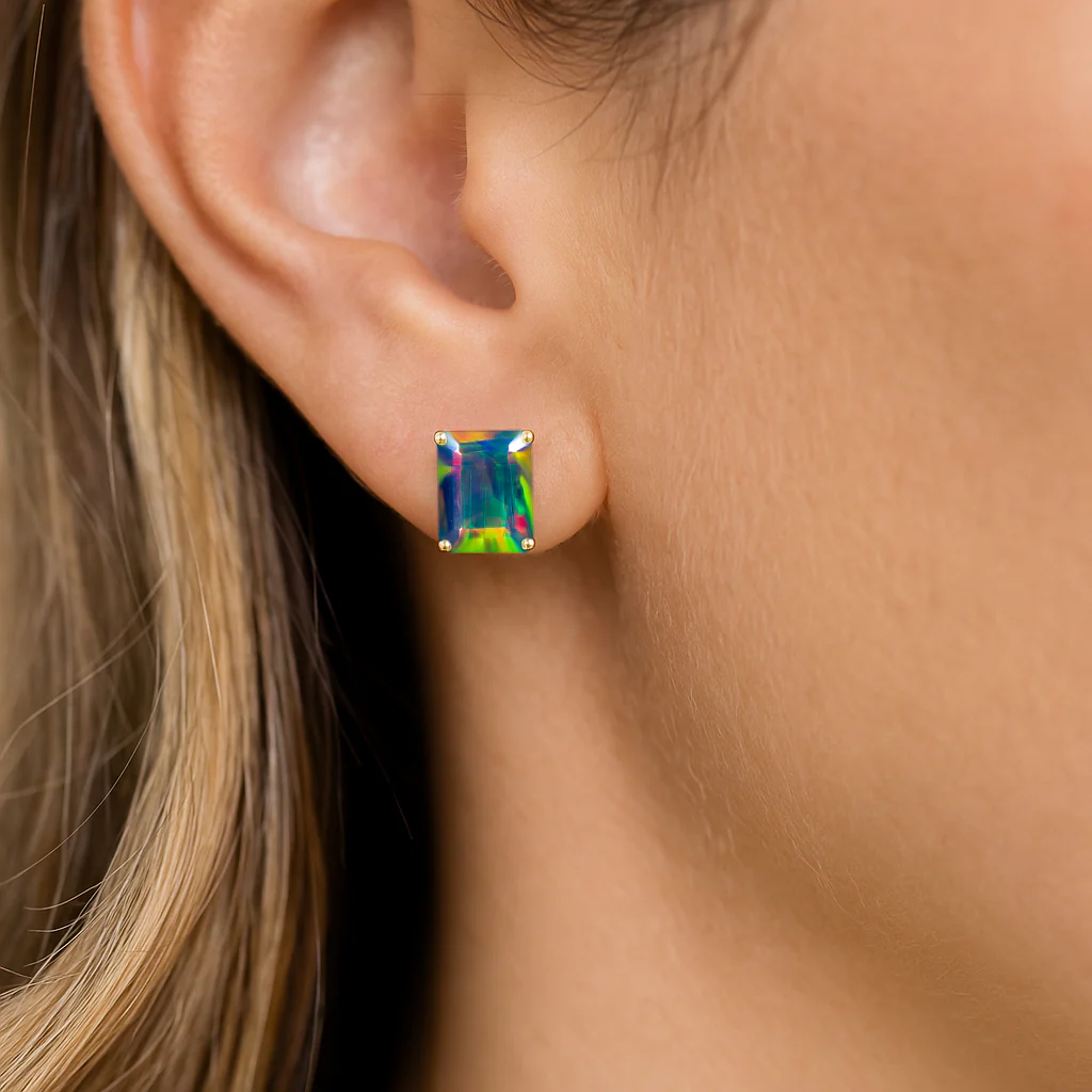 Black Opal Octagon Stud Earrings in 925 Sterling Silver | 7x5mm Gemstone - Image 8