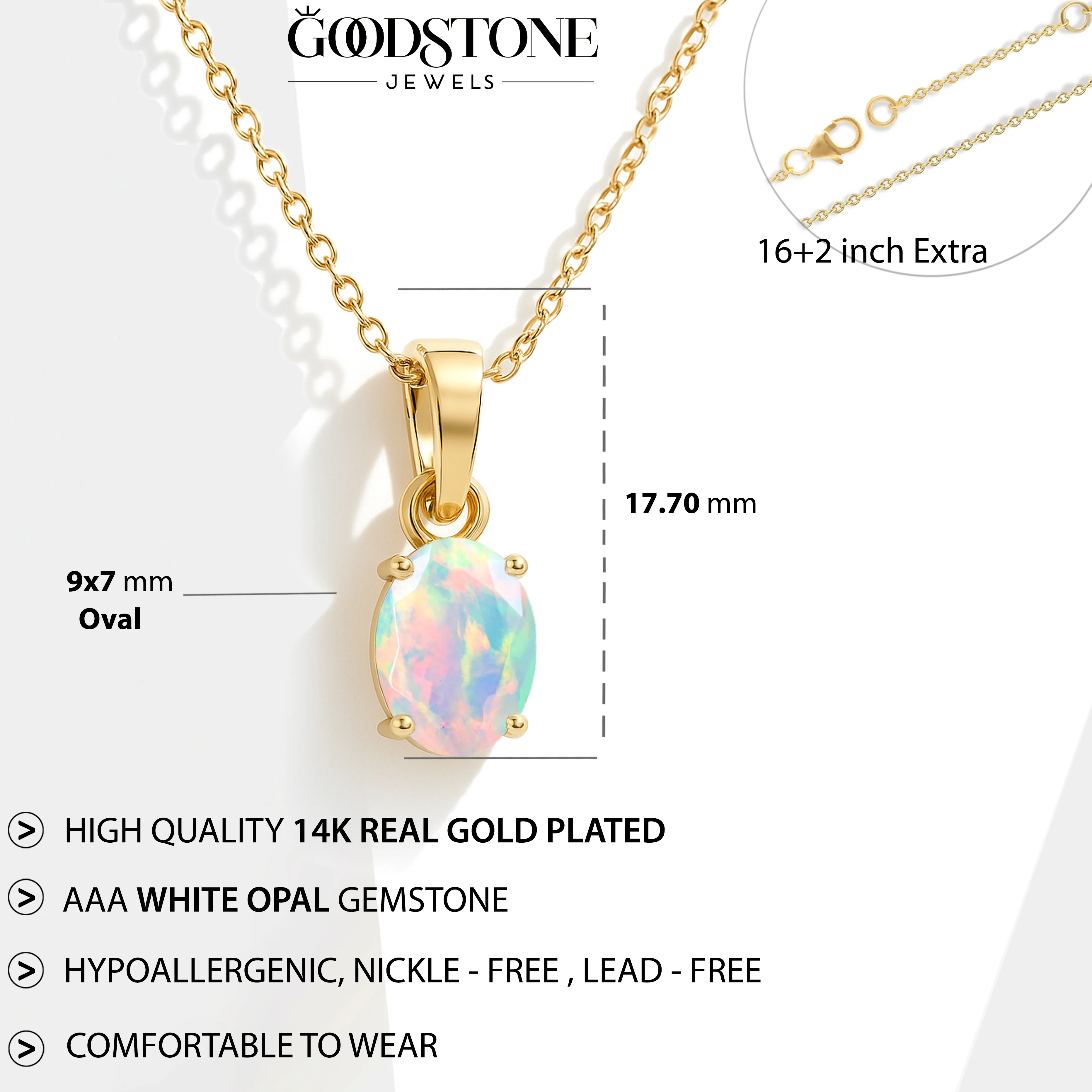 White Opal Oval Teardrop Pendant Necklace in 925 Sterling Silver 1.20ct - Image 10