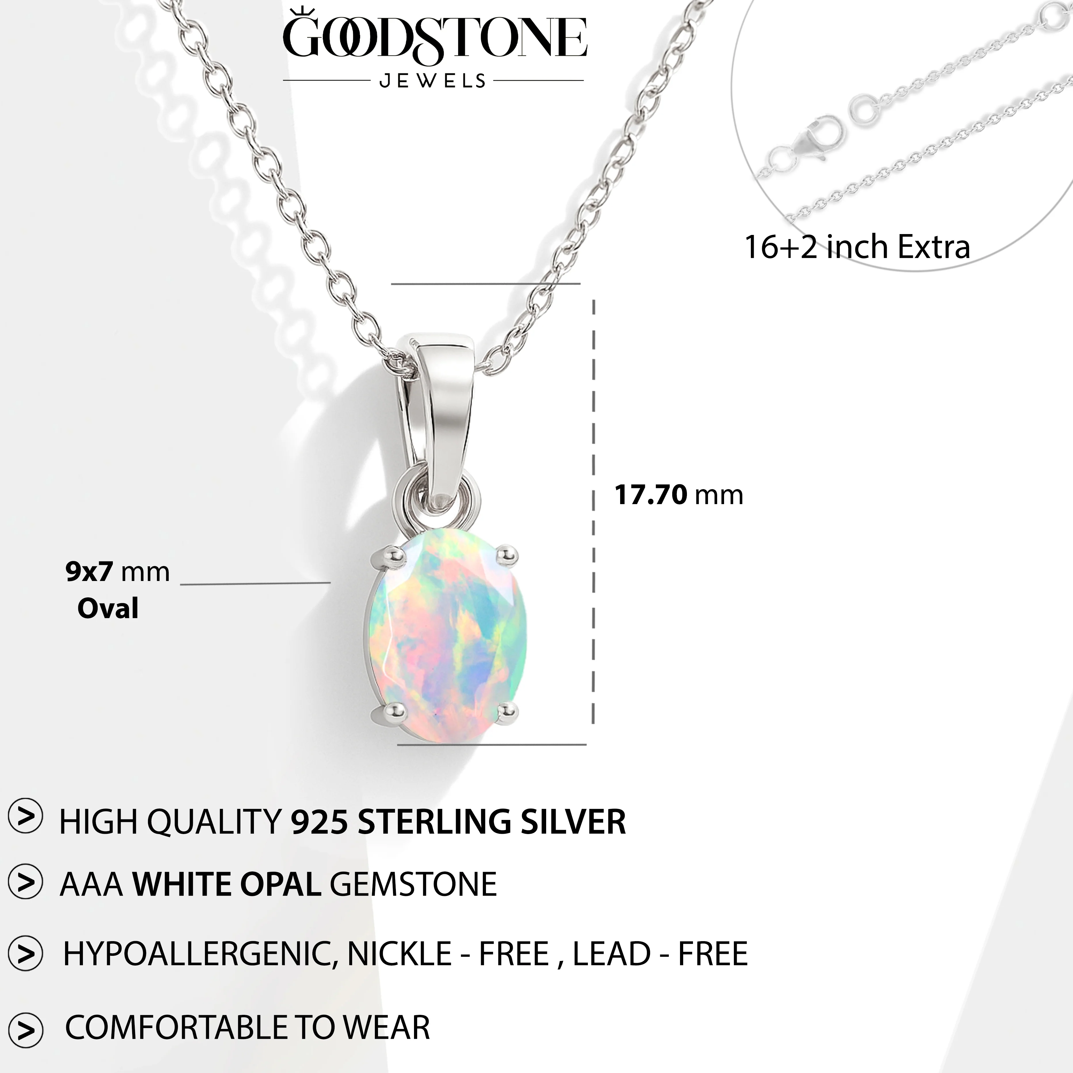 White Opal Oval Teardrop Pendant Necklace in 925 Sterling Silver 1.20ct - Image 4