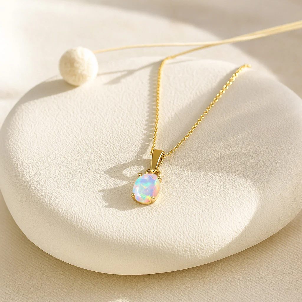 White Opal Oval Teardrop Pendant Necklace in 925 Sterling Silver 1.20ct - Image 7