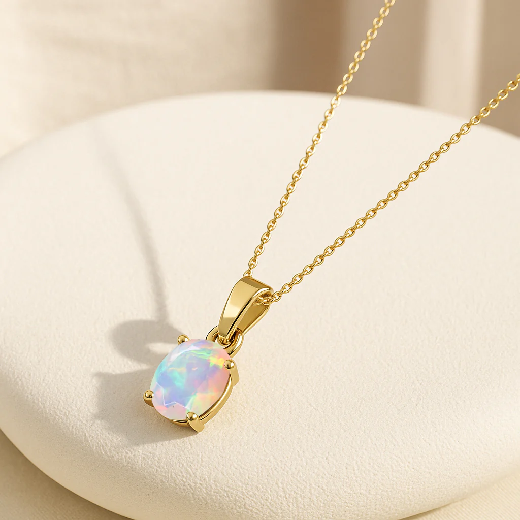White Opal Oval Teardrop Pendant Necklace in 925 Sterling Silver 1.20ct - Image 9