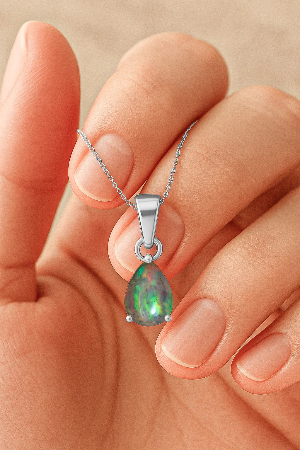 Black Opal Pear Solitaire Teardrop Pendant Necklace in 925 Sterling Silver 1.20ct - Image 11