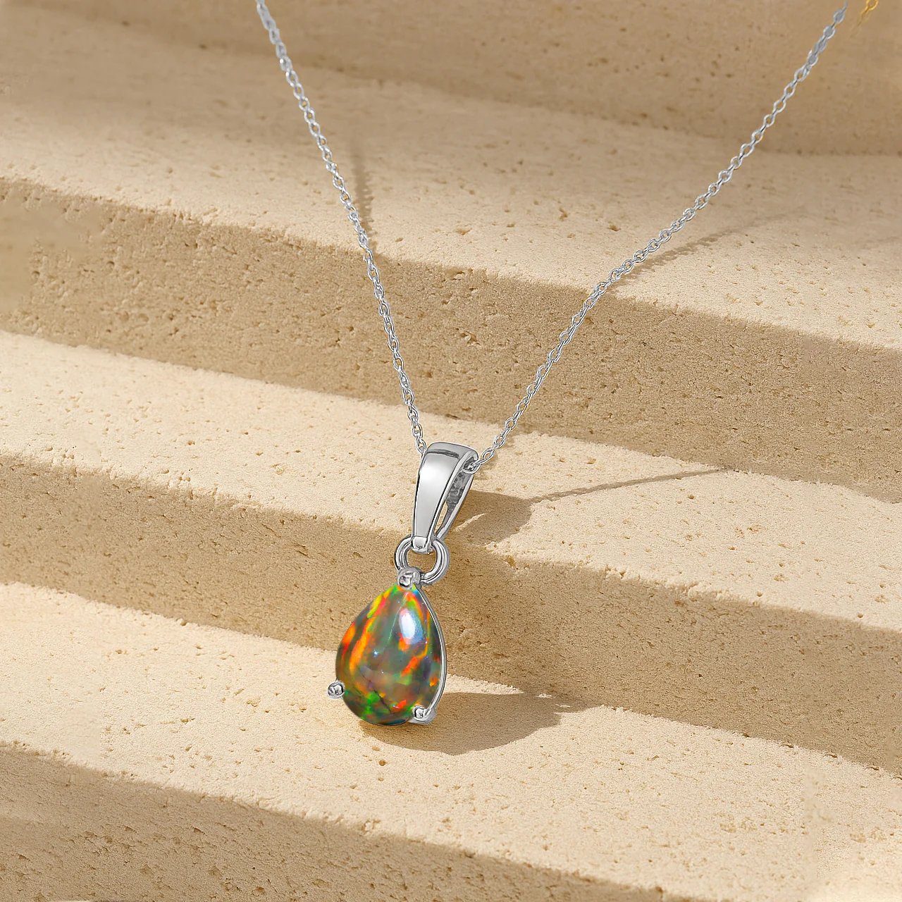 Black Opal Pear Solitaire Teardrop Pendant Necklace in 925 Sterling Silver 1.20ct - Image 12