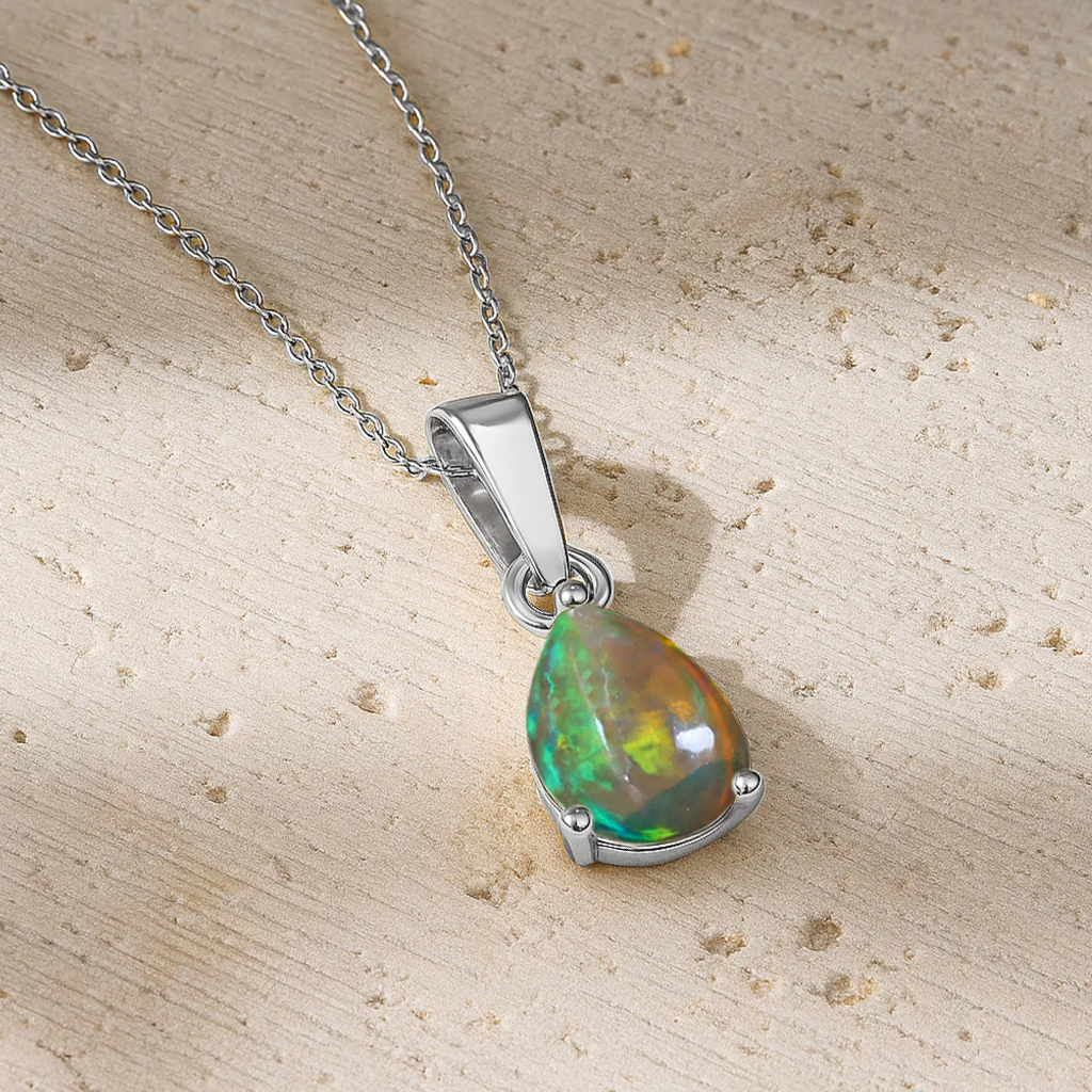 Black Opal Pear Solitaire Teardrop Pendant Necklace in 925 Sterling Silver 1.20ct - Image 3