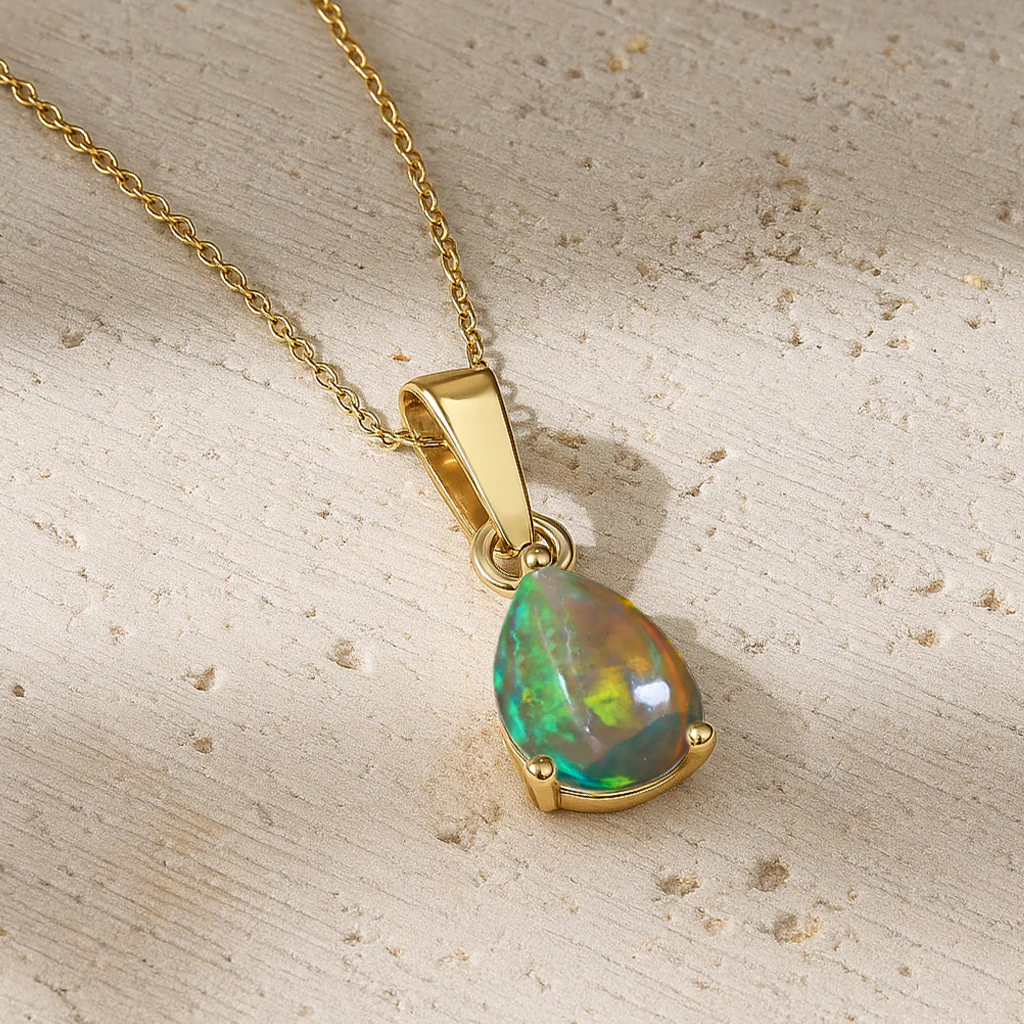 Black Opal Pear Solitaire Teardrop Pendant Necklace in 925 Sterling Silver 1.20ct - Image 8