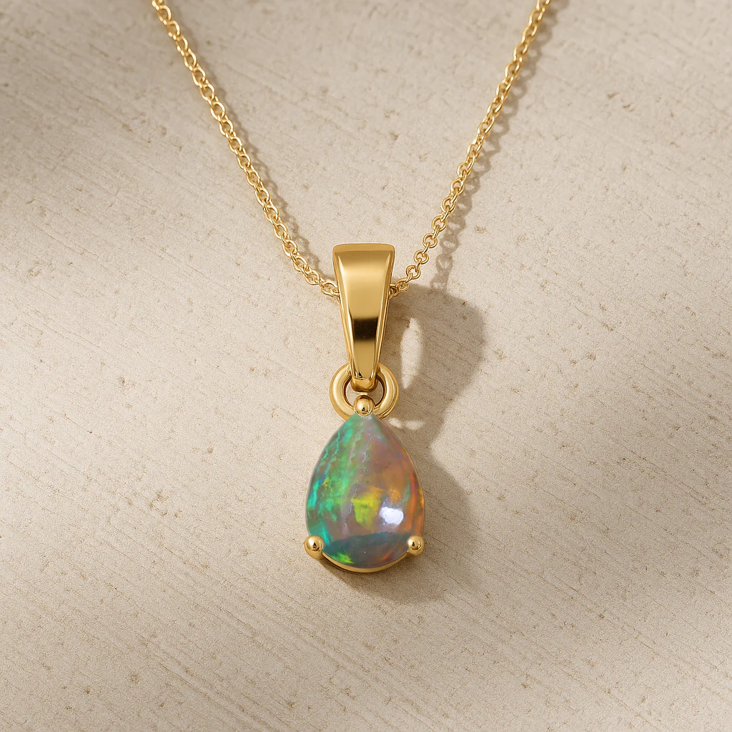 Black Opal Pear Solitaire Teardrop Pendant Necklace in 925 Sterling Silver 1.20ct - Image 9