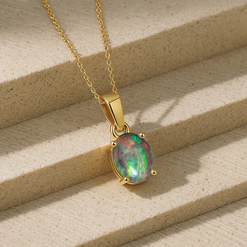 Black Opal Oval Teardrop Pendant Necklace in 925 Sterling Silver 1.20ct - Image 10