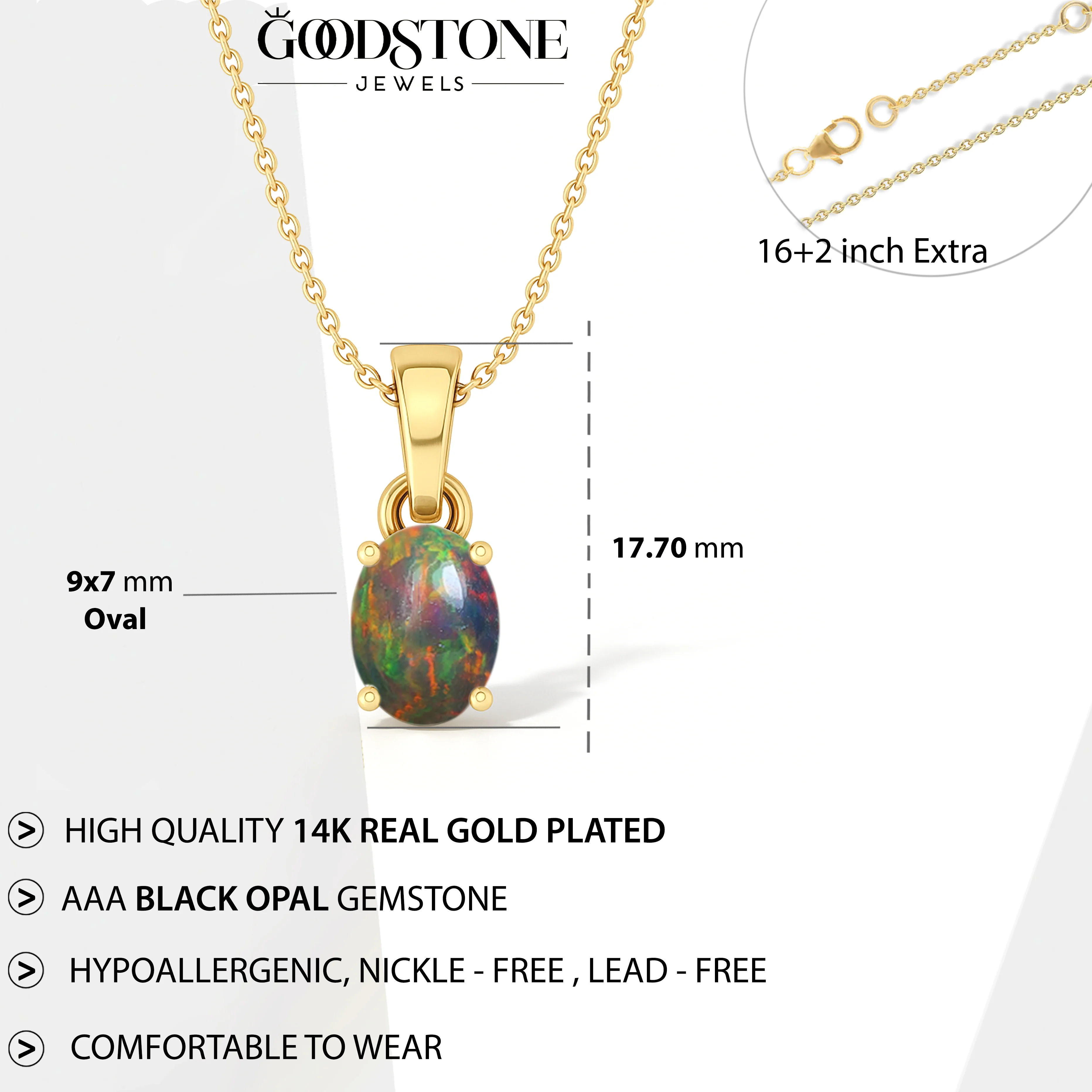 Black Opal Oval Teardrop Pendant Necklace in 925 Sterling Silver 1.20ct - Image 11