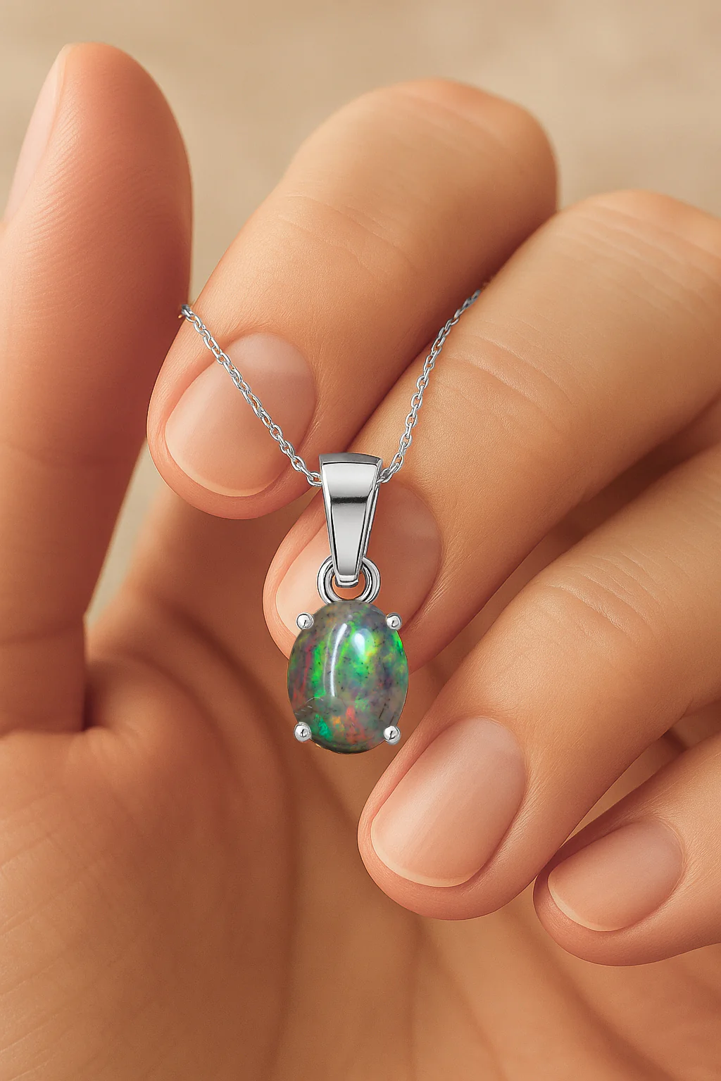 Black Opal Oval Teardrop Pendant Necklace in 925 Sterling Silver 1.20ct - Image 12