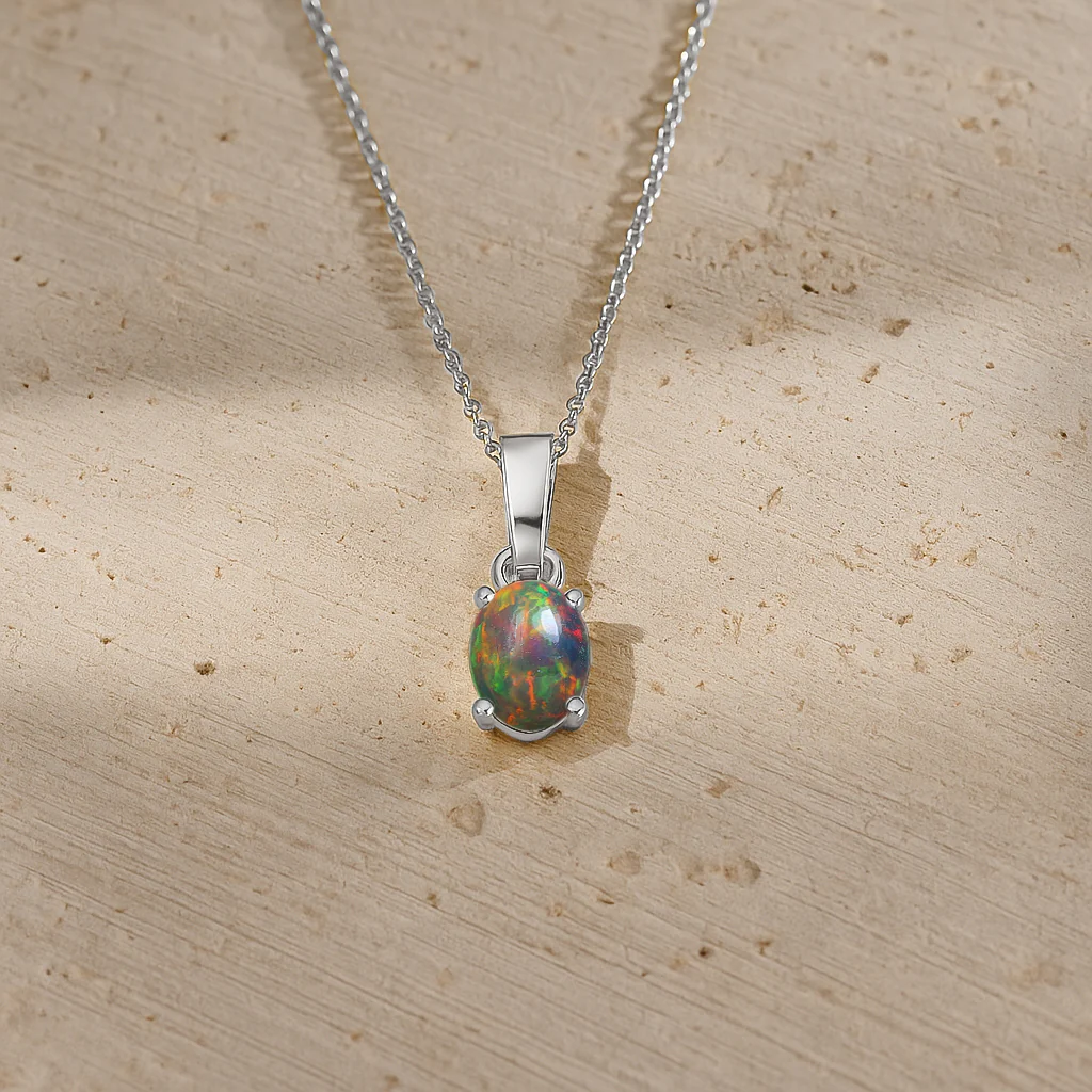 Black Opal Oval Teardrop Pendant Necklace in 925 Sterling Silver 1.20ct - Image 3