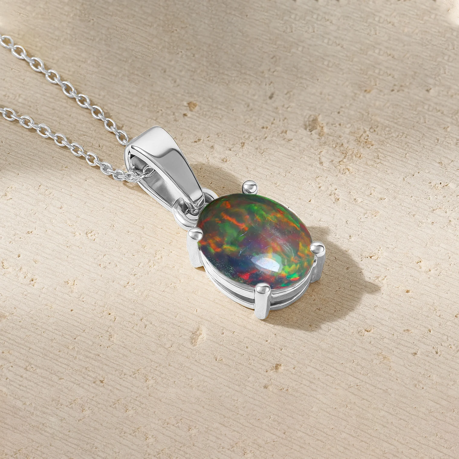 Black Opal Oval Teardrop Pendant Necklace in 925 Sterling Silver 1.20ct - Image 4