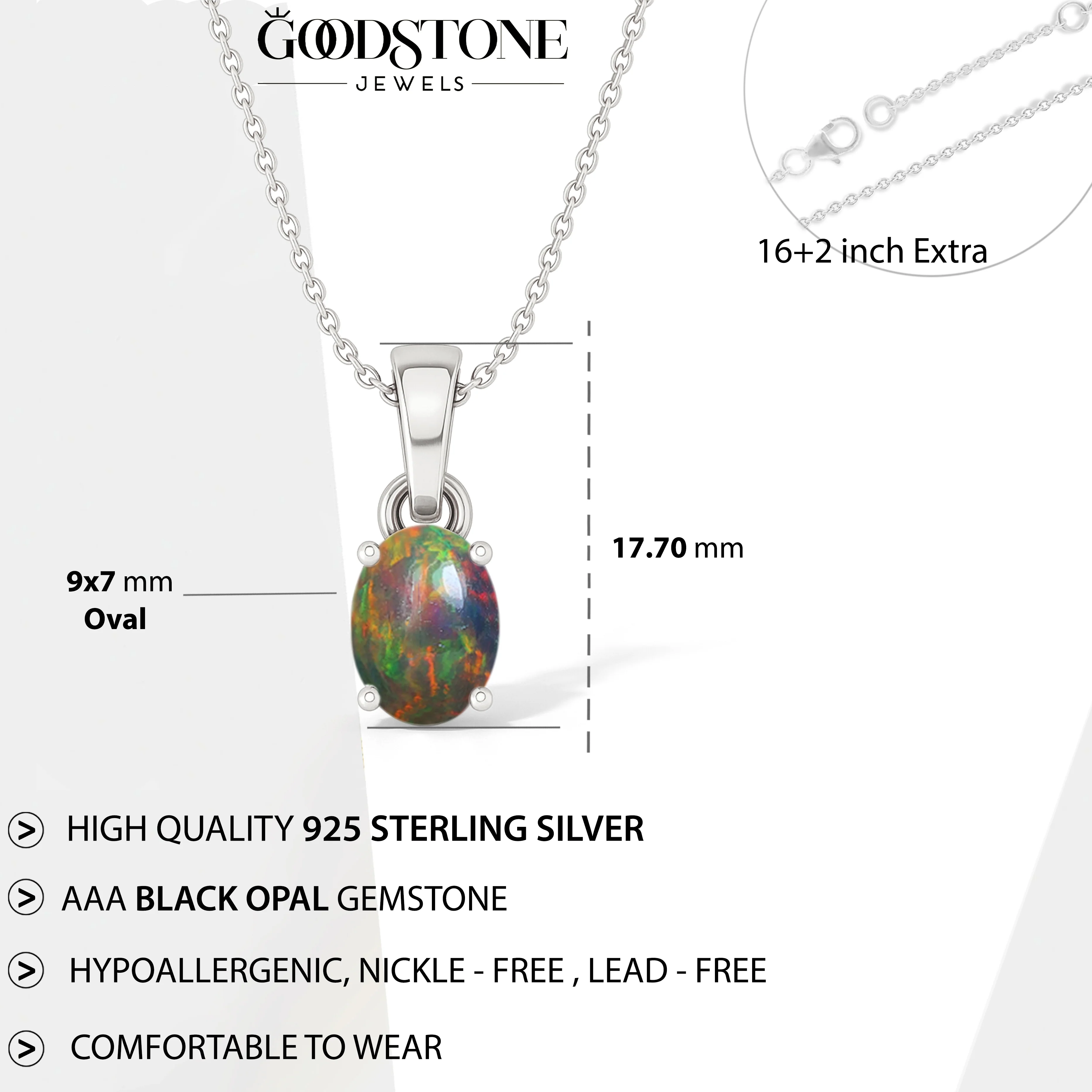 Black Opal Oval Teardrop Pendant Necklace in 925 Sterling Silver 1.20ct - Image 5