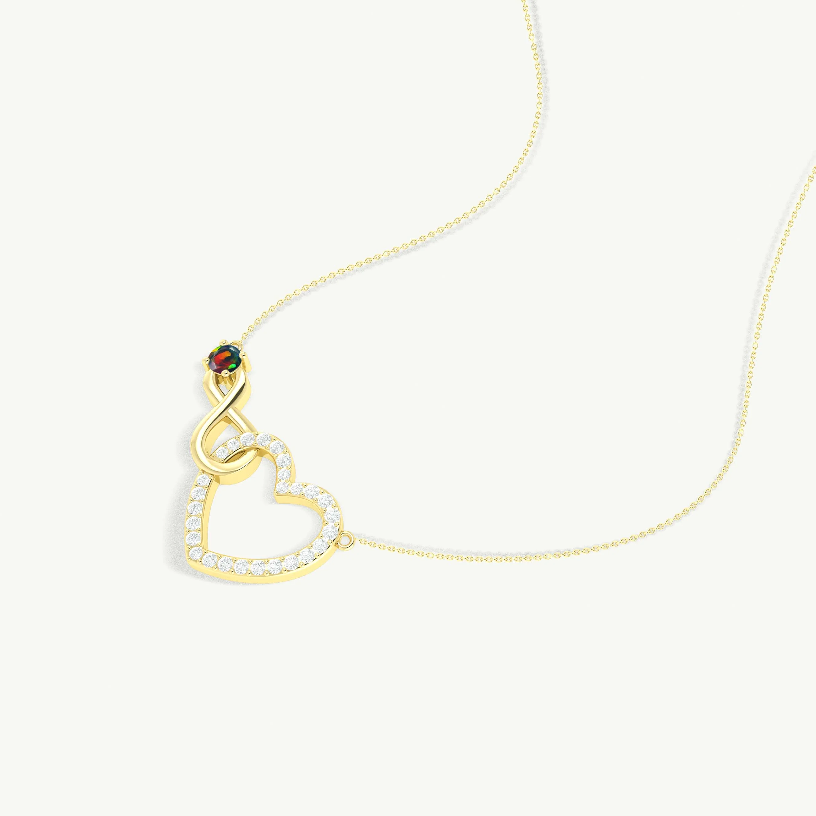 Black Opal Round Infinity Heart Pendant Necklace in 925 Sterling Silver - Image 2