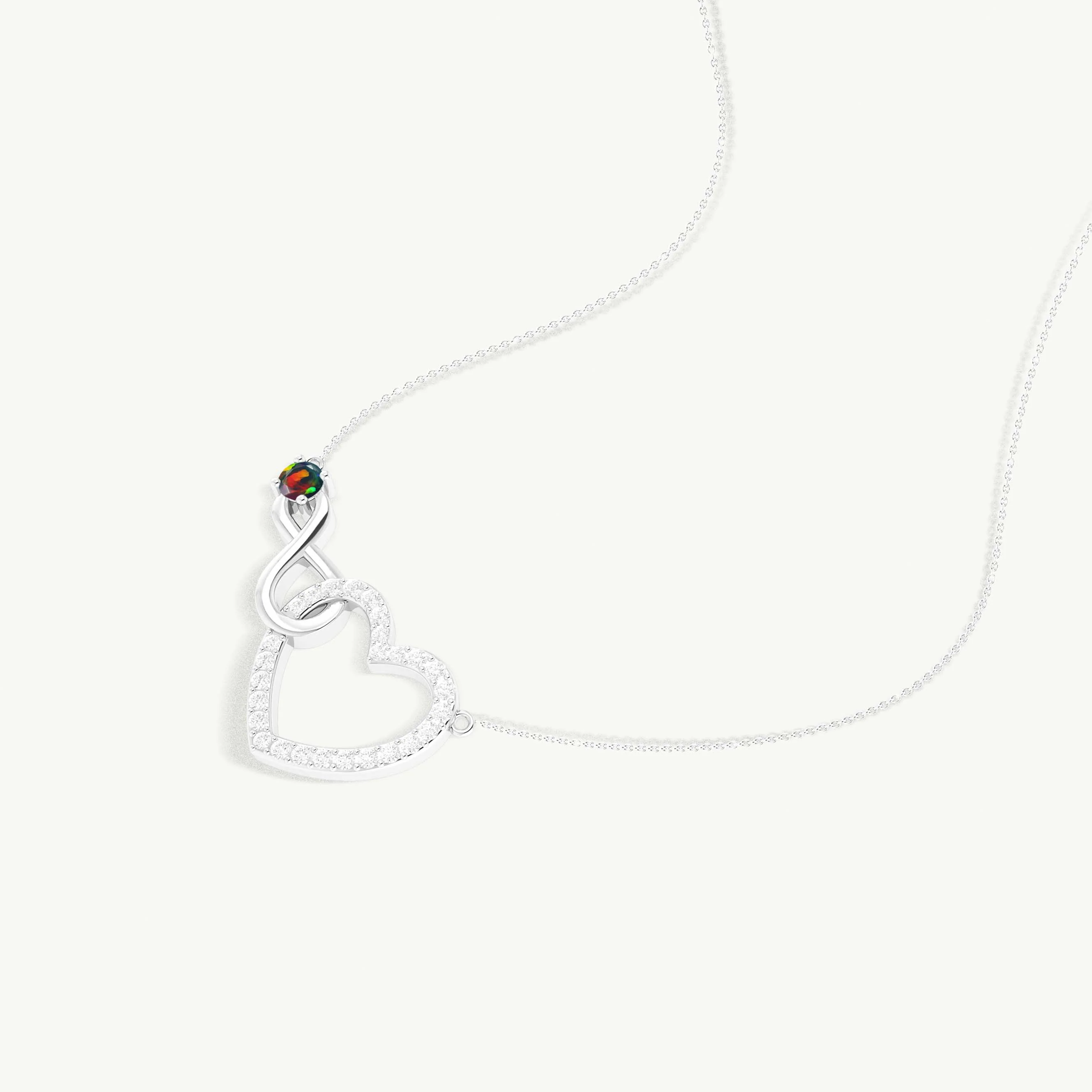 Black Opal Round Infinity Heart Pendant Necklace in 925 Sterling Silver - Image 4