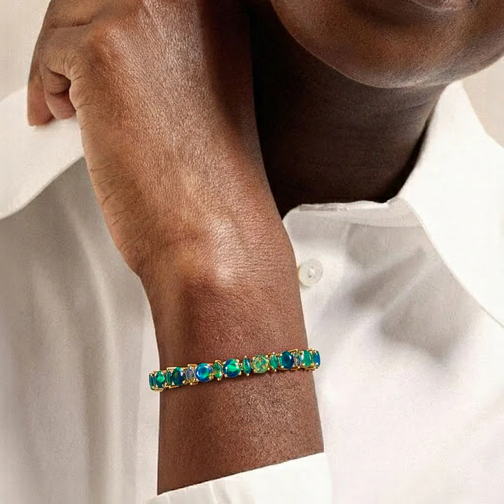 Black Opal Round & Marquise Bracelet 5 MM & 5x2.5 MM 22.11 Ct Bold Luxury - Image 10