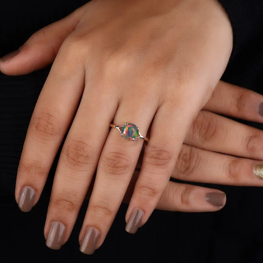 Black Opal Round Solitaire Wedding Ring - Image 2