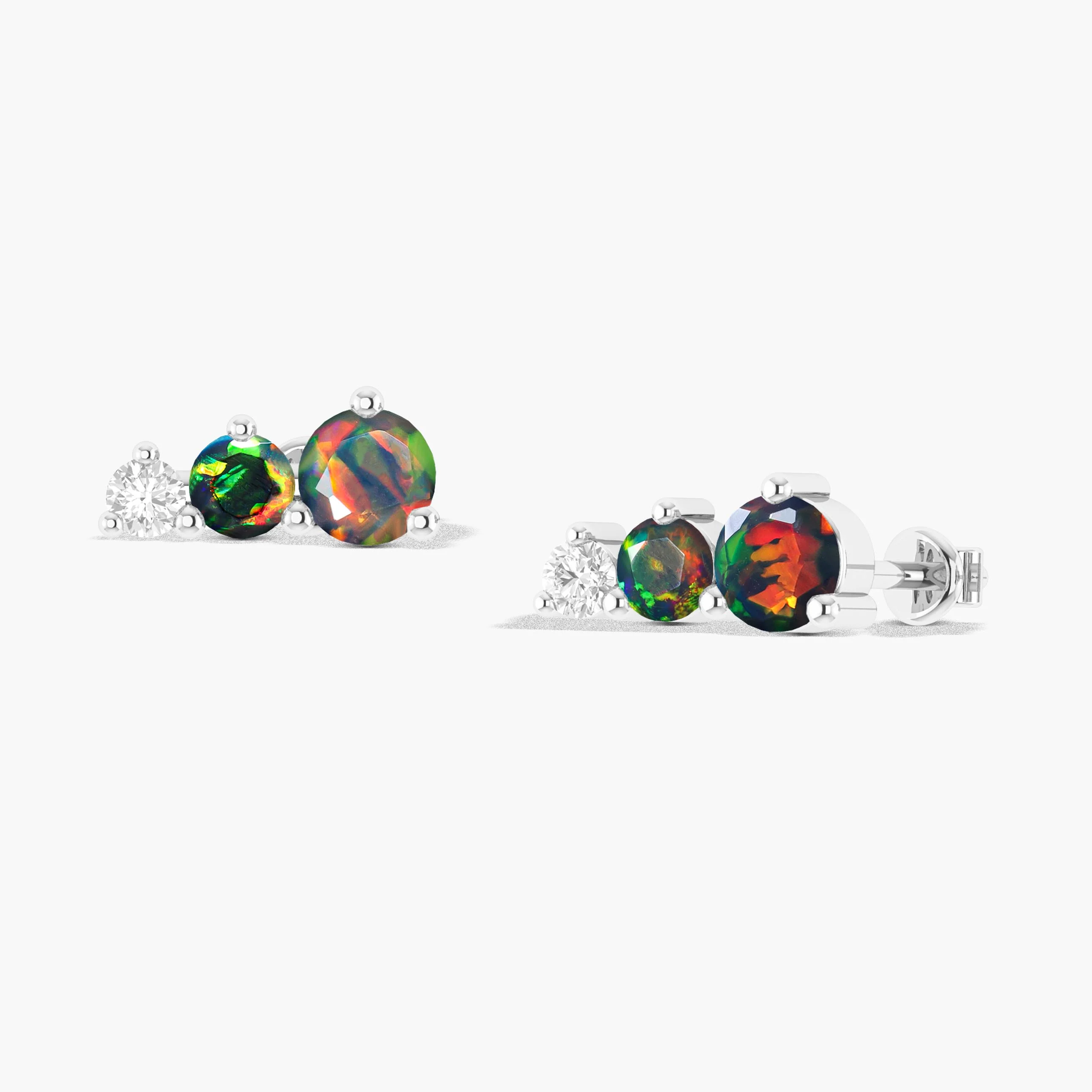 Black Opal Round Stud Earring in 925 Silver 1.1ct - Image 2