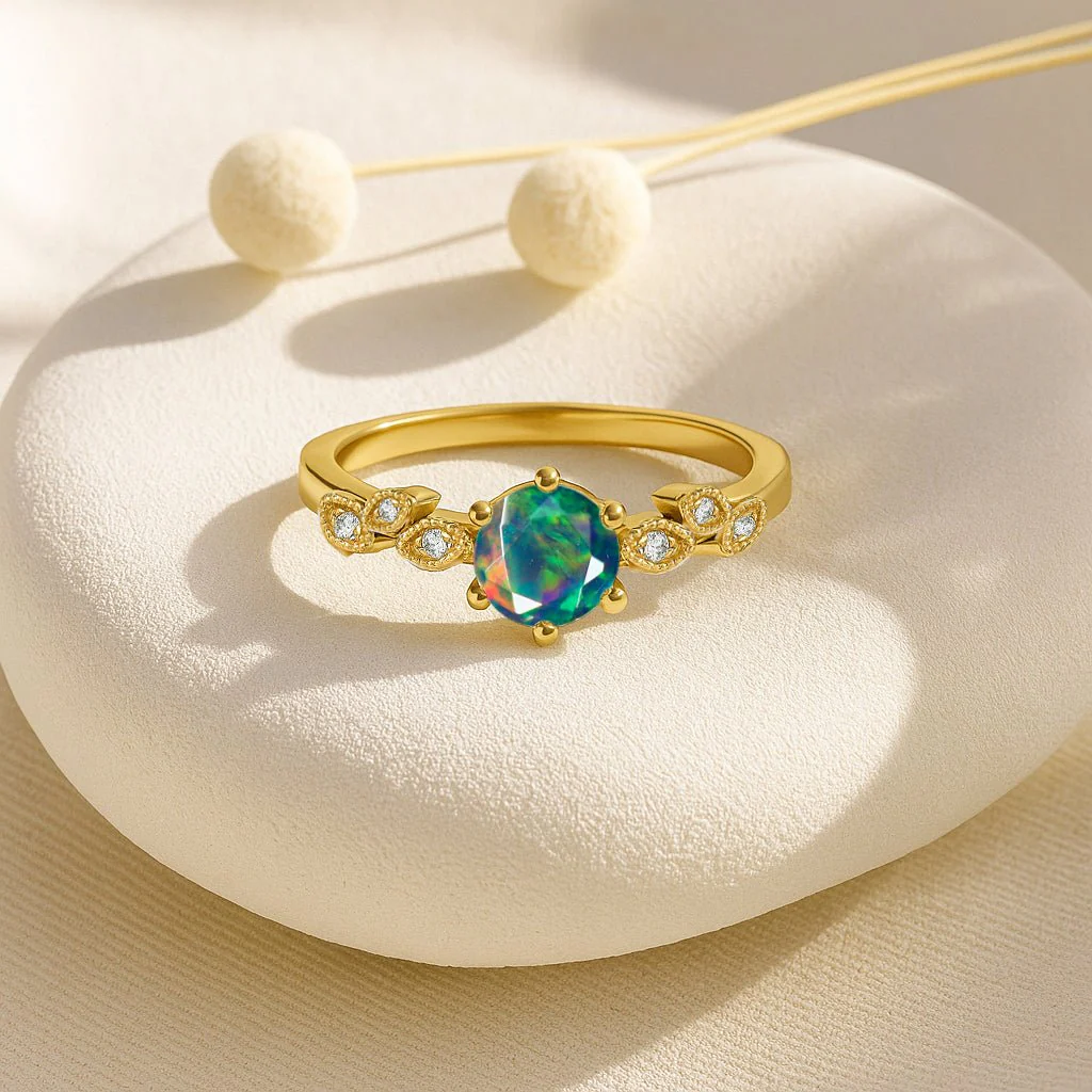 Black Opal Solitaire Engagement Ring - Image 6