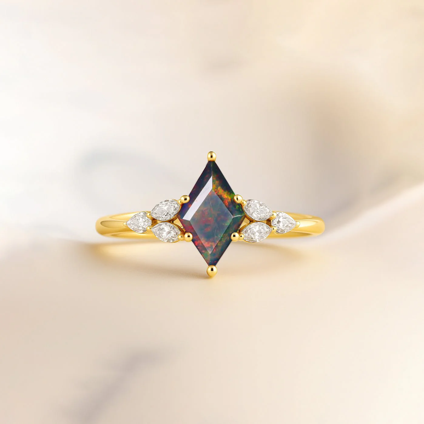 Black Opal Solitaire Ring 8x6MM - Kite Shape Faceted - Image 5