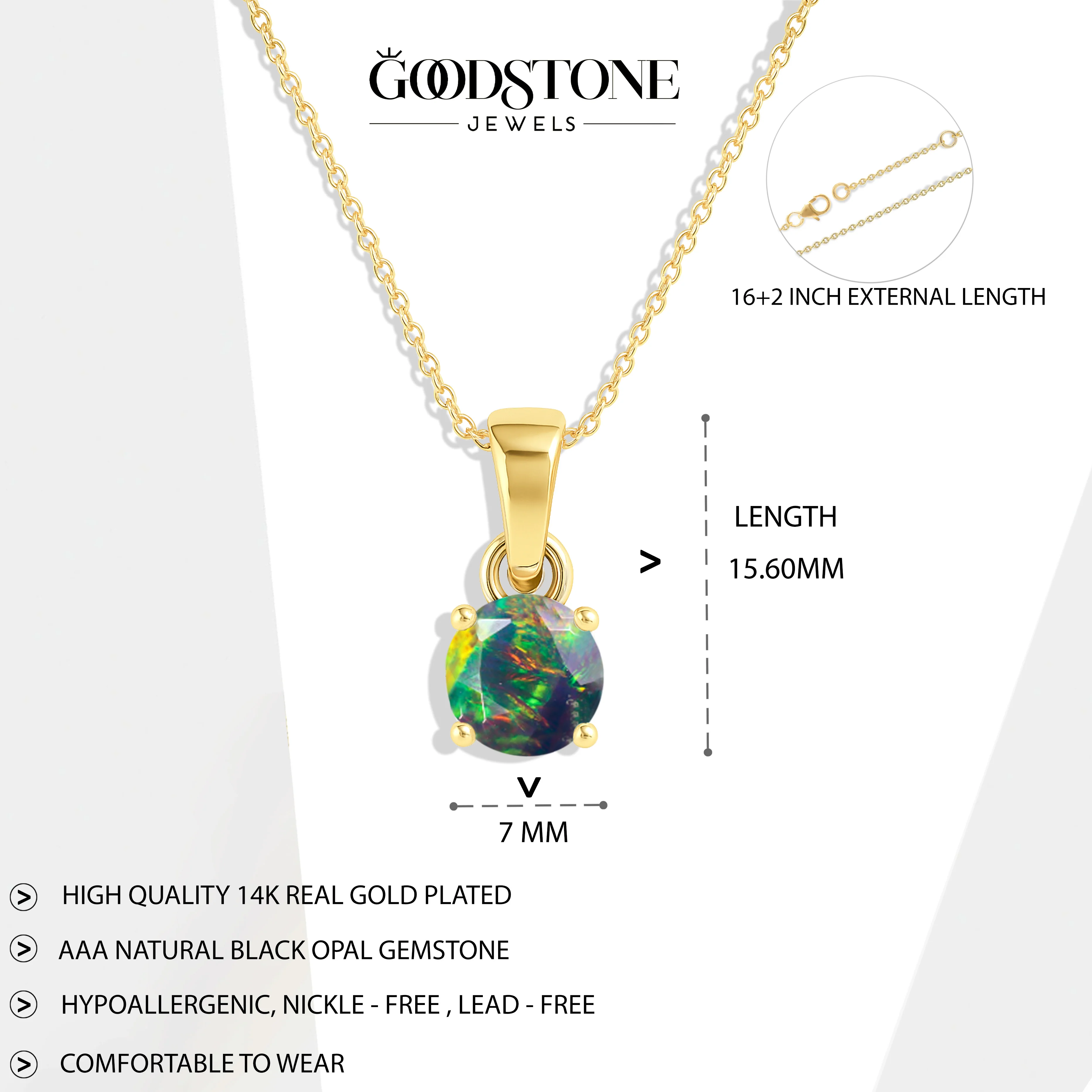 Black Opal Solitaire Teardrop Pendant Necklace in 925 Sterling Silver 7mm 1.2ct - Image 6