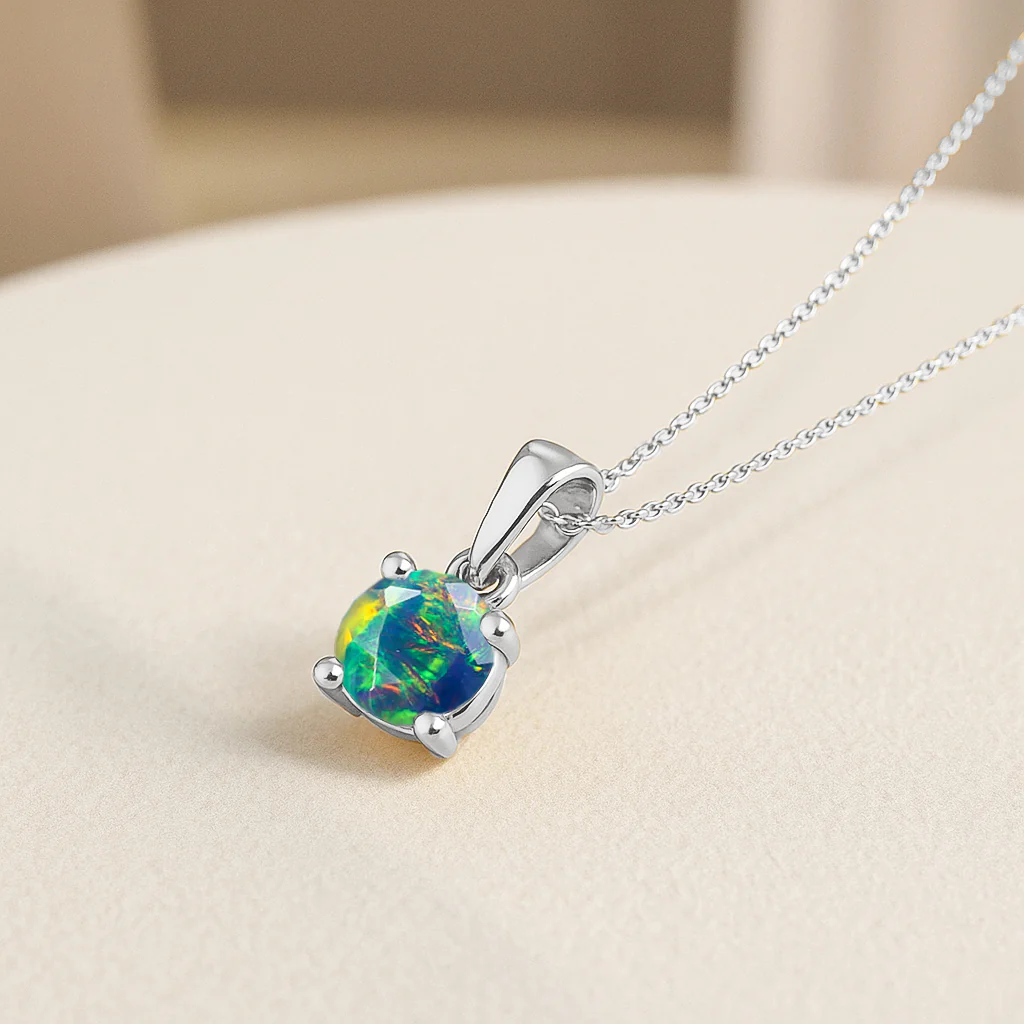 Black Opal Solitaire Teardrop Pendant Necklace in 925 Sterling Silver 7mm 1.2ct - Image 9
