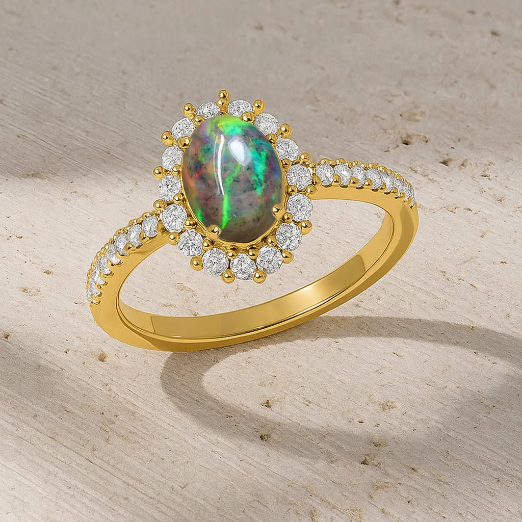 Black Opal Sterling Silver Halo Ring - Image 5