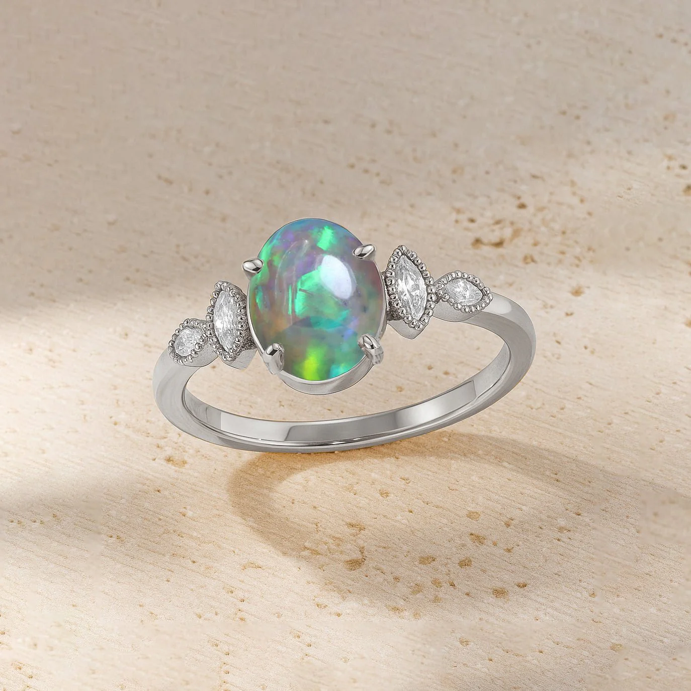 Black Opal Sterling Solitaire Ring – Elegant Jewelry - Image 4